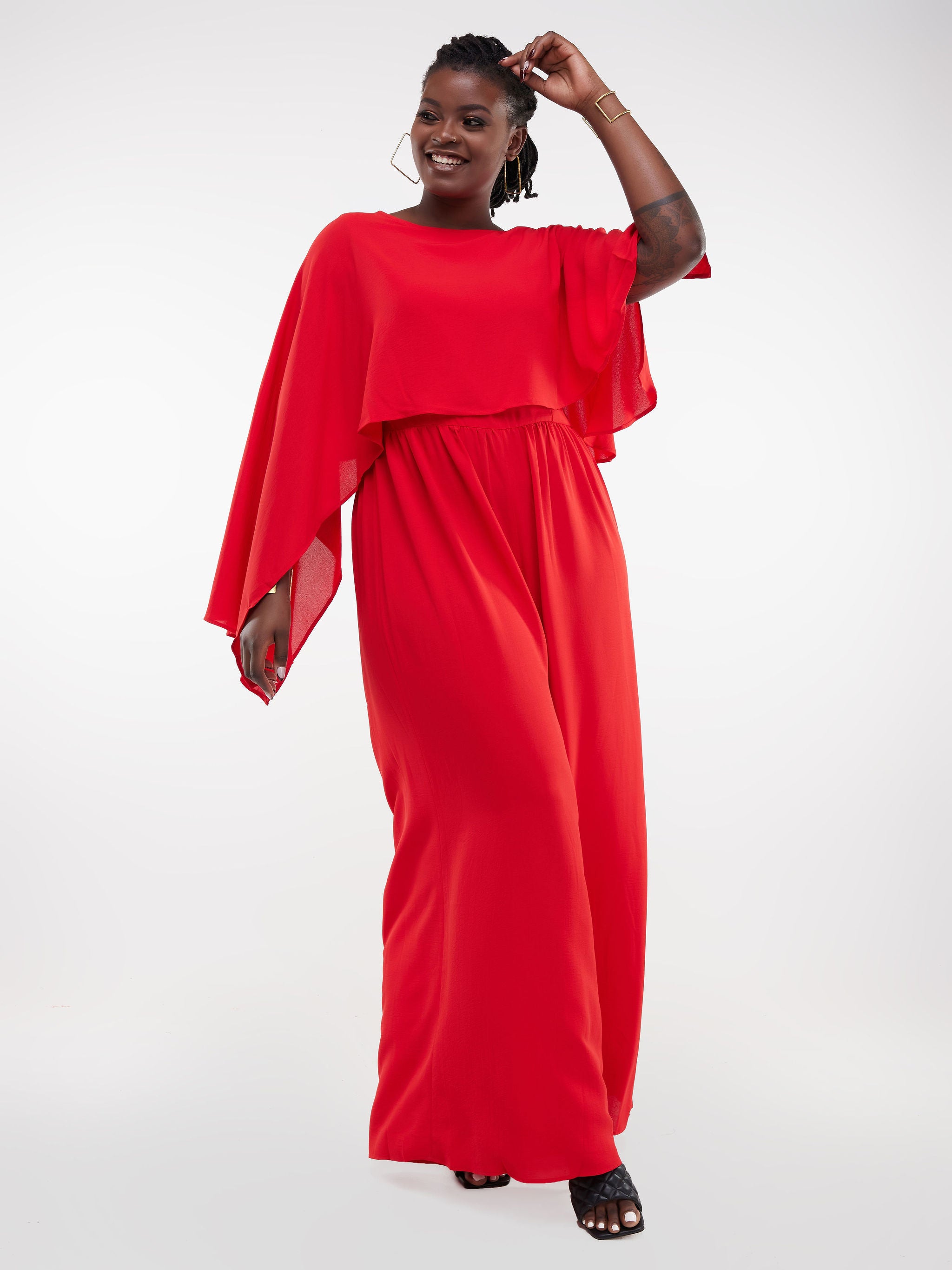 Unaku Cape Jumpsuit - Red