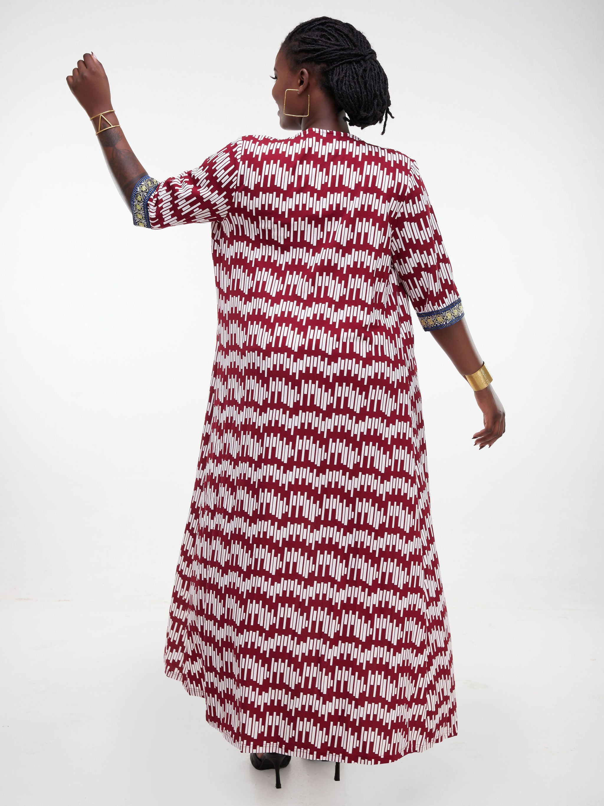 Unaku 3/4 Sleeve Kimono - Maroon Print