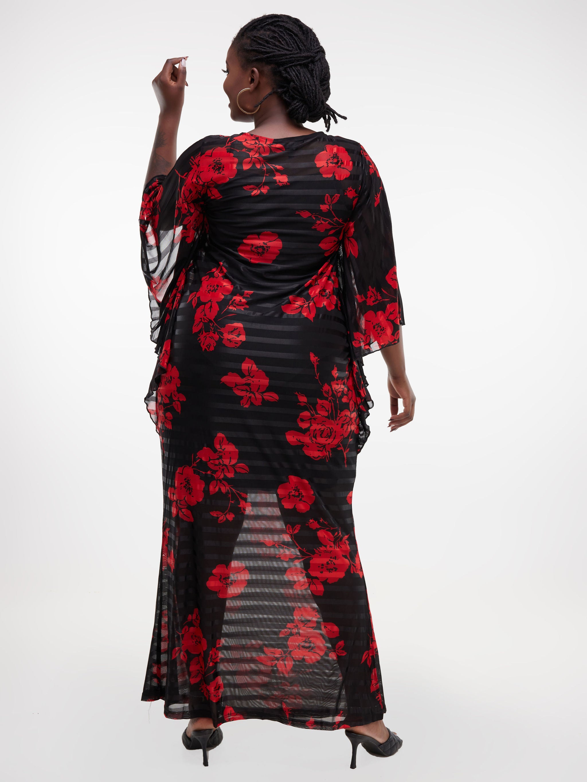 Unaku Sheer Maxi Dira Dress - Black / Red