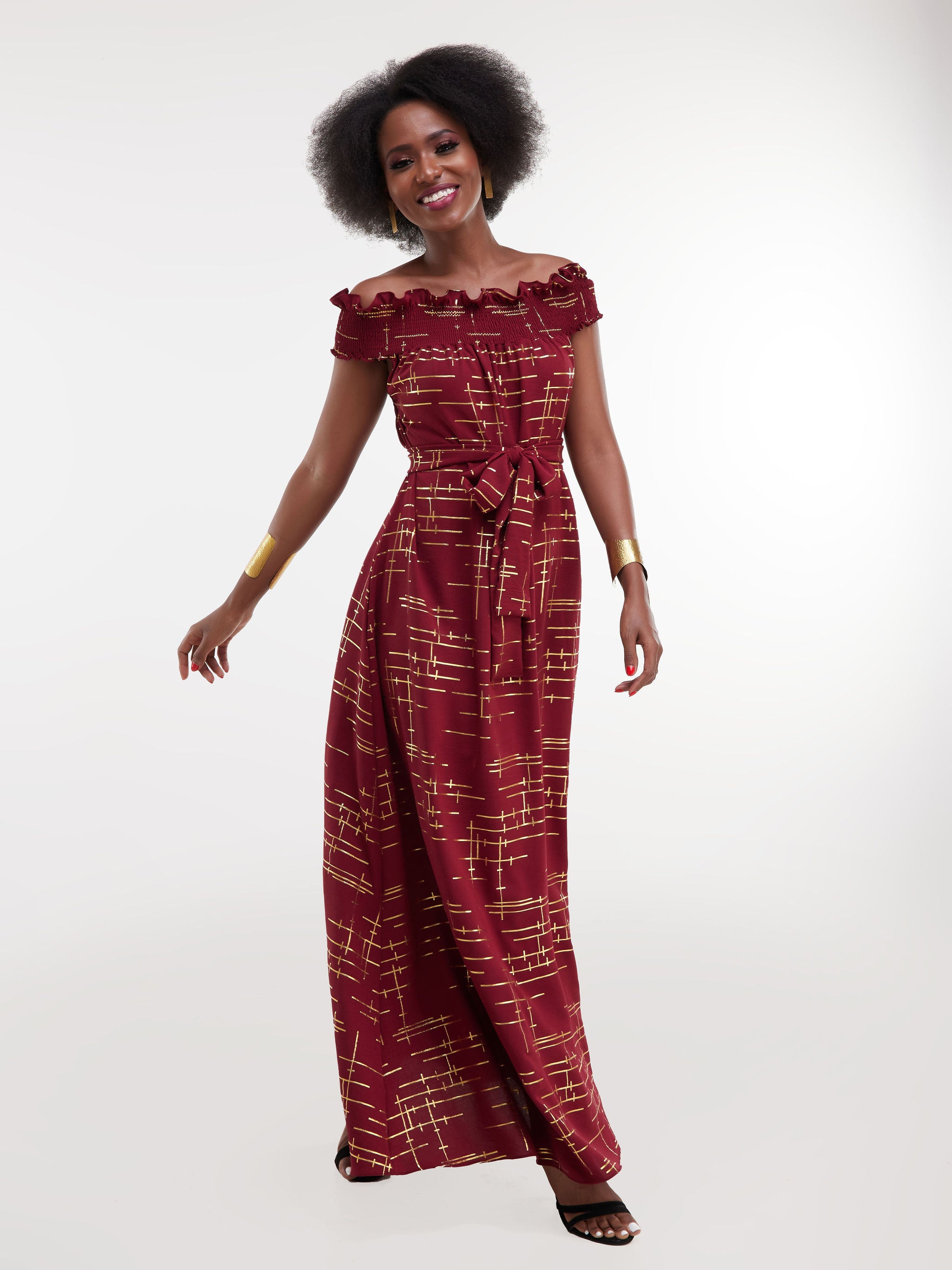 Vivo Hera Off Shoulder Maxi Dress Maroon Vivo Fashion Group Kenya