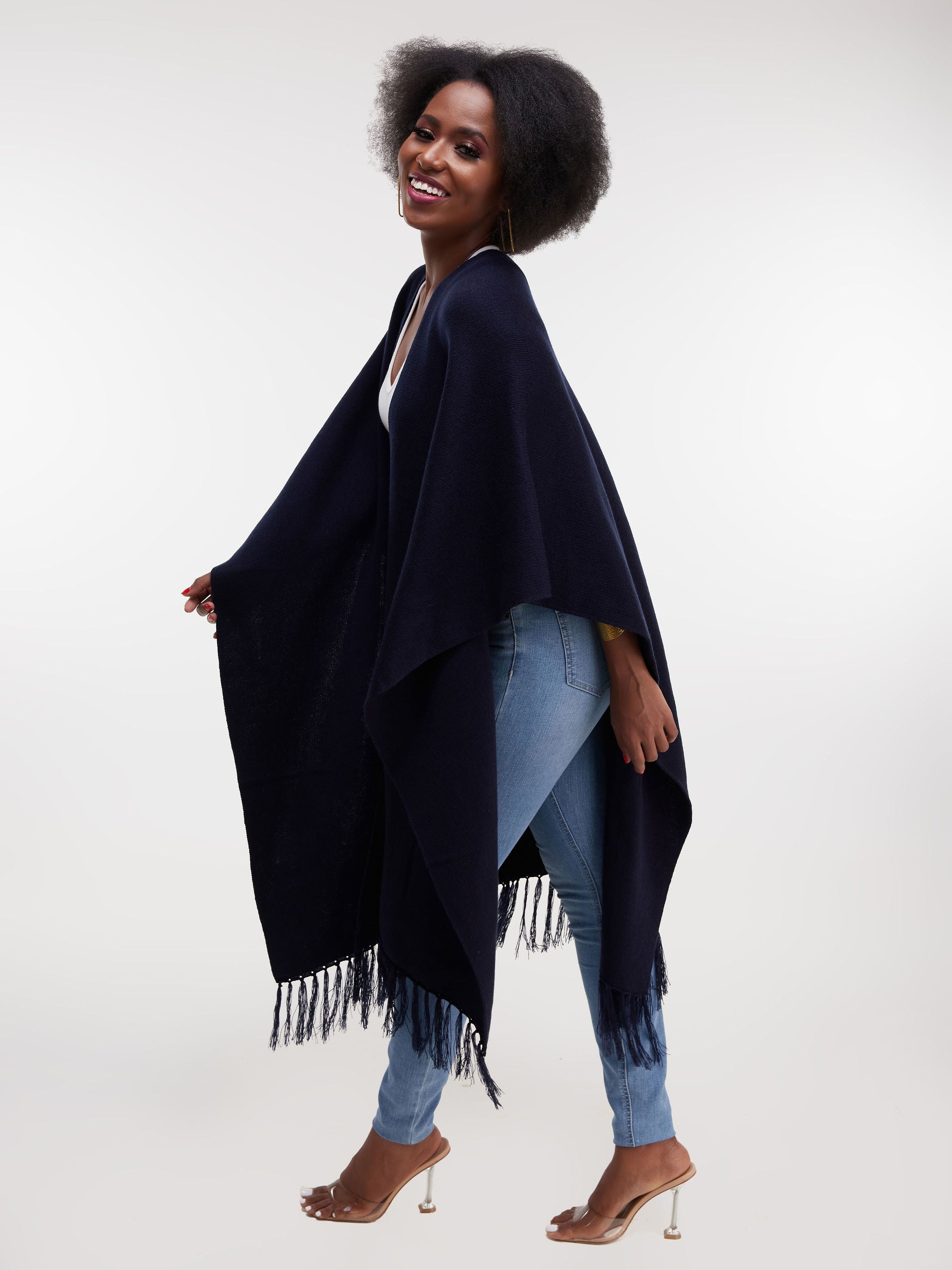 Vivo Basic Double Layered Wrap Poncho - Navy Blue