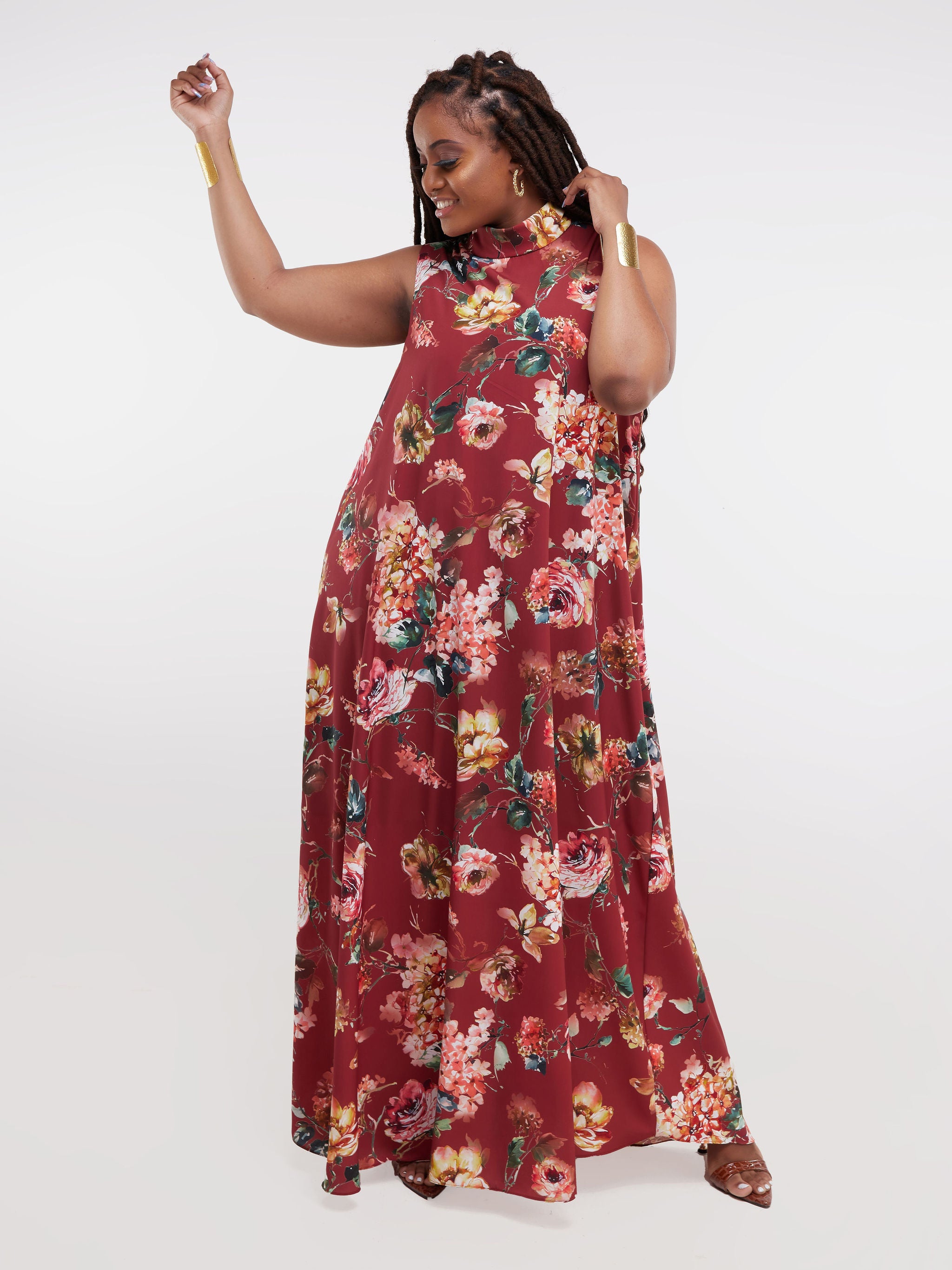 Vivo Bissa Reversible Maxi Dress - Burgundy Floral Print