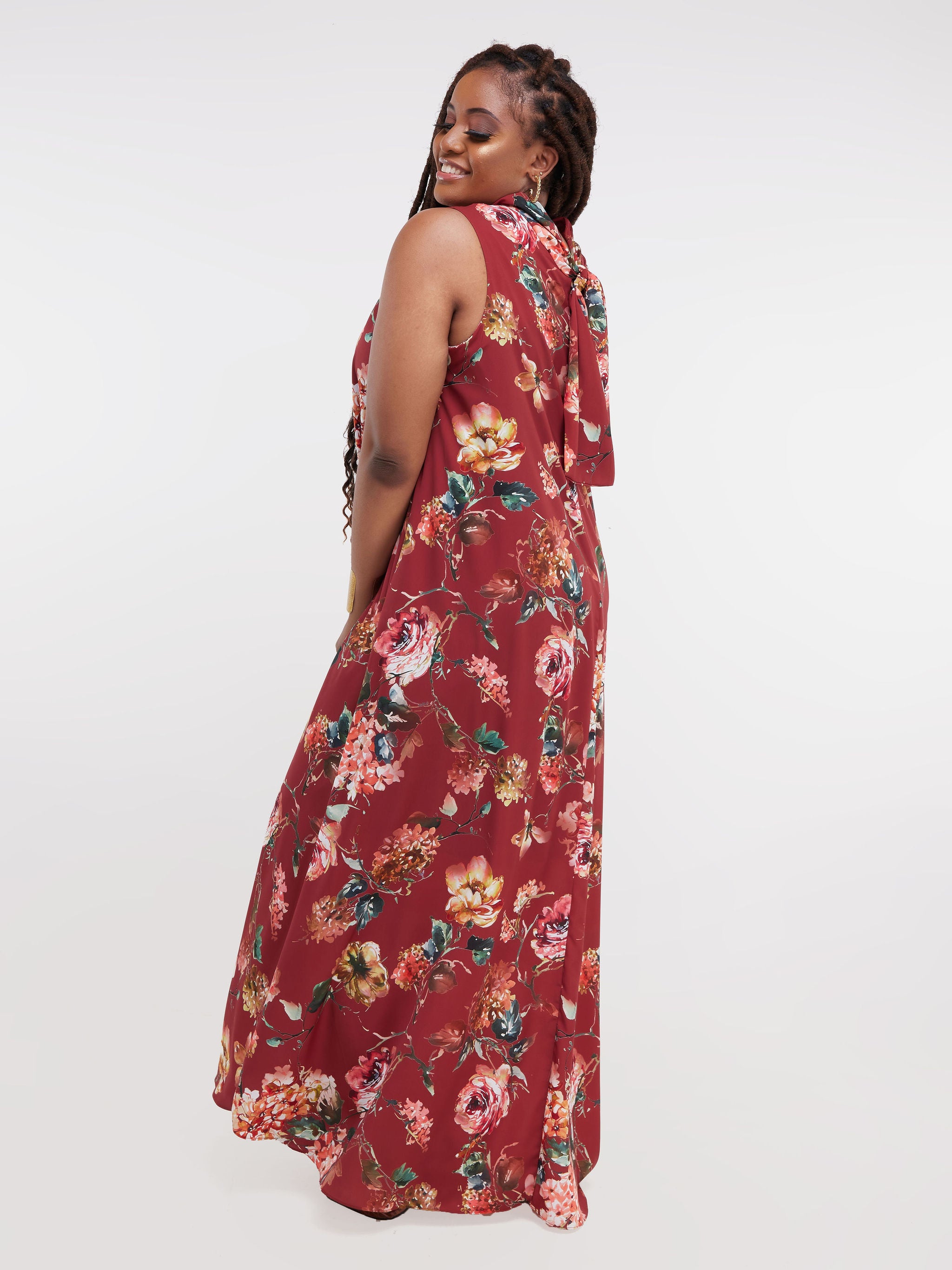 Vivo Bissa Reversible Maxi Dress - Burgundy Floral Print