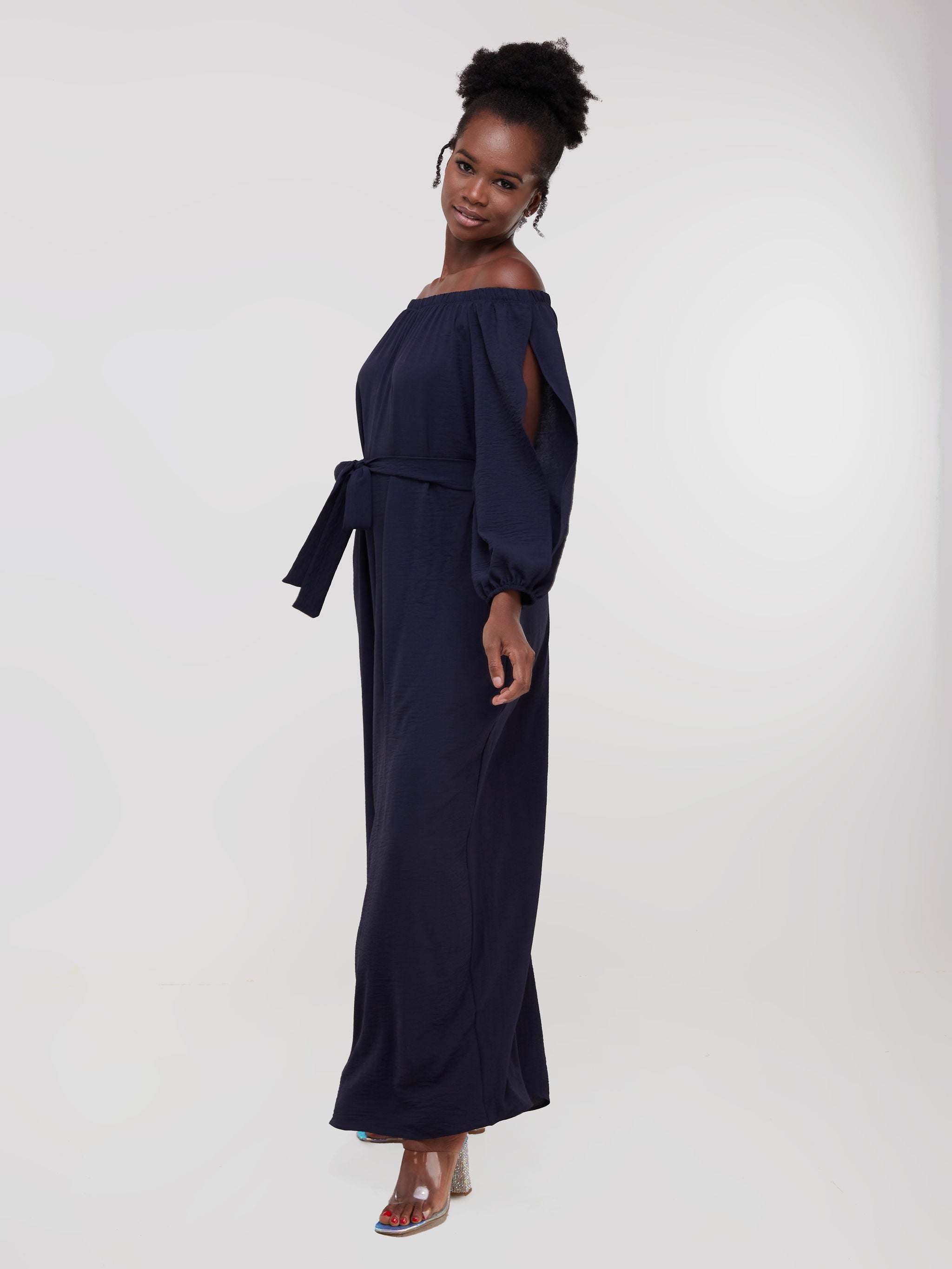 Vivo Dayo Off Shoulder Split Sleeve Jumpsuit - Navy Blue