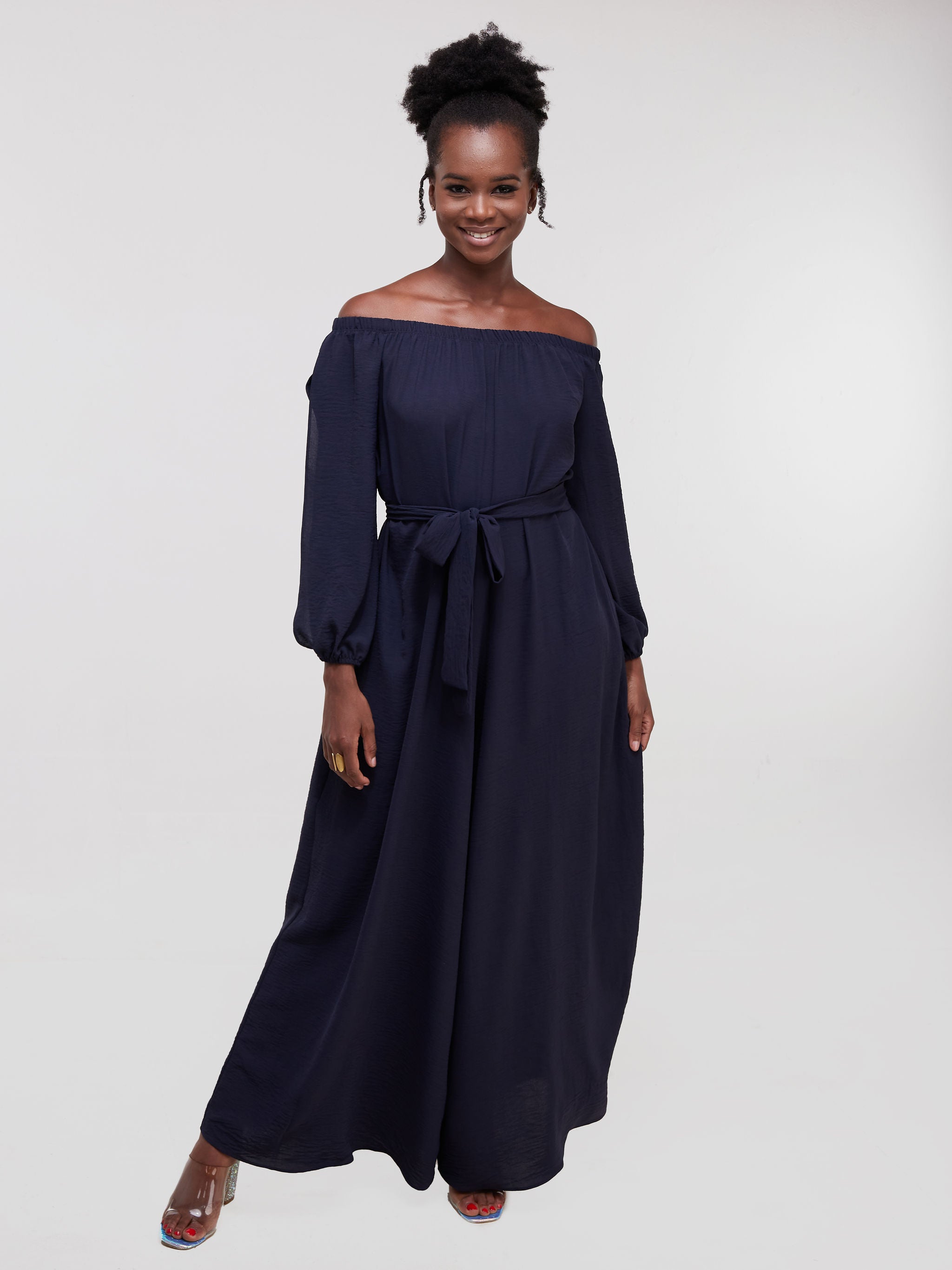 Vivo Dayo Off Shoulder Split Sleeve Jumpsuit - Navy Blue