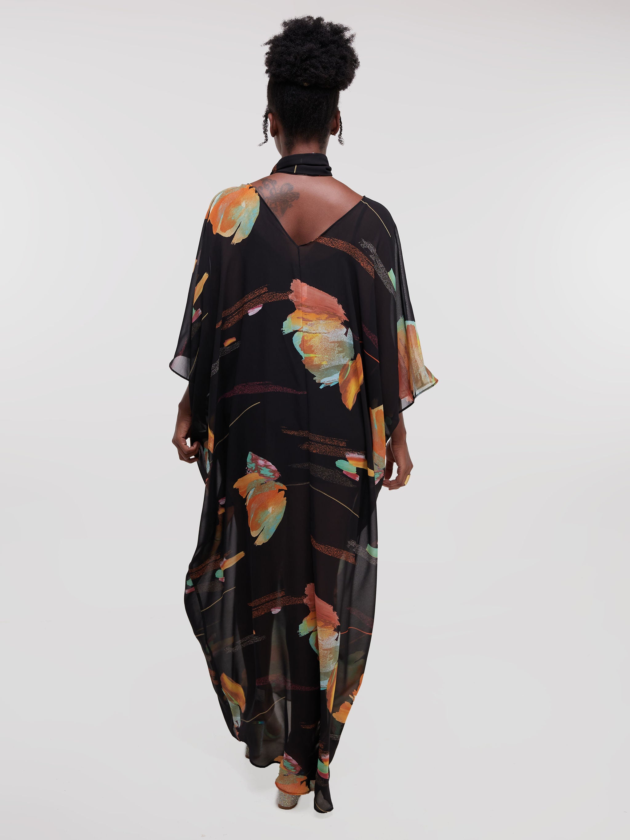 Vivo Sana Dolman Maxi Dress -Black / Orange Print