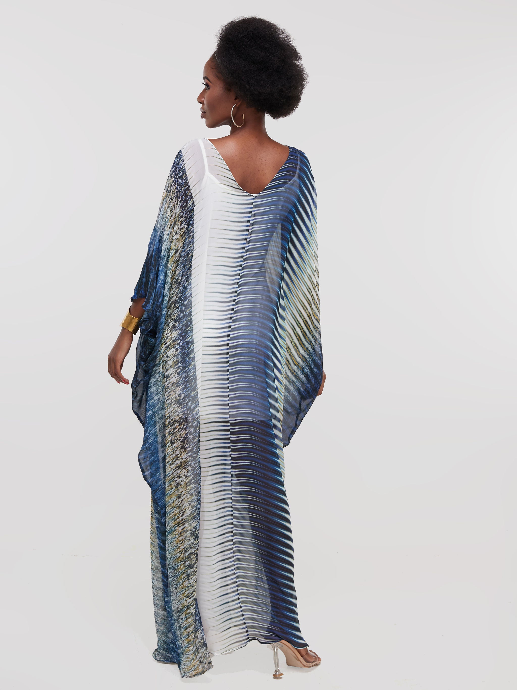 Vivo Sana Dolman Maxi Dress - Teal Blue Print