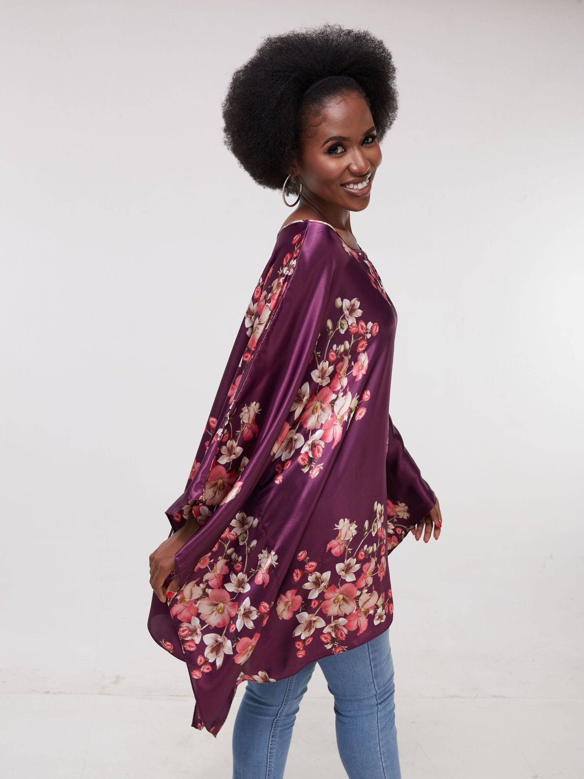Vivo Sierra Tunic Kaftan Top - Purple Floral Print