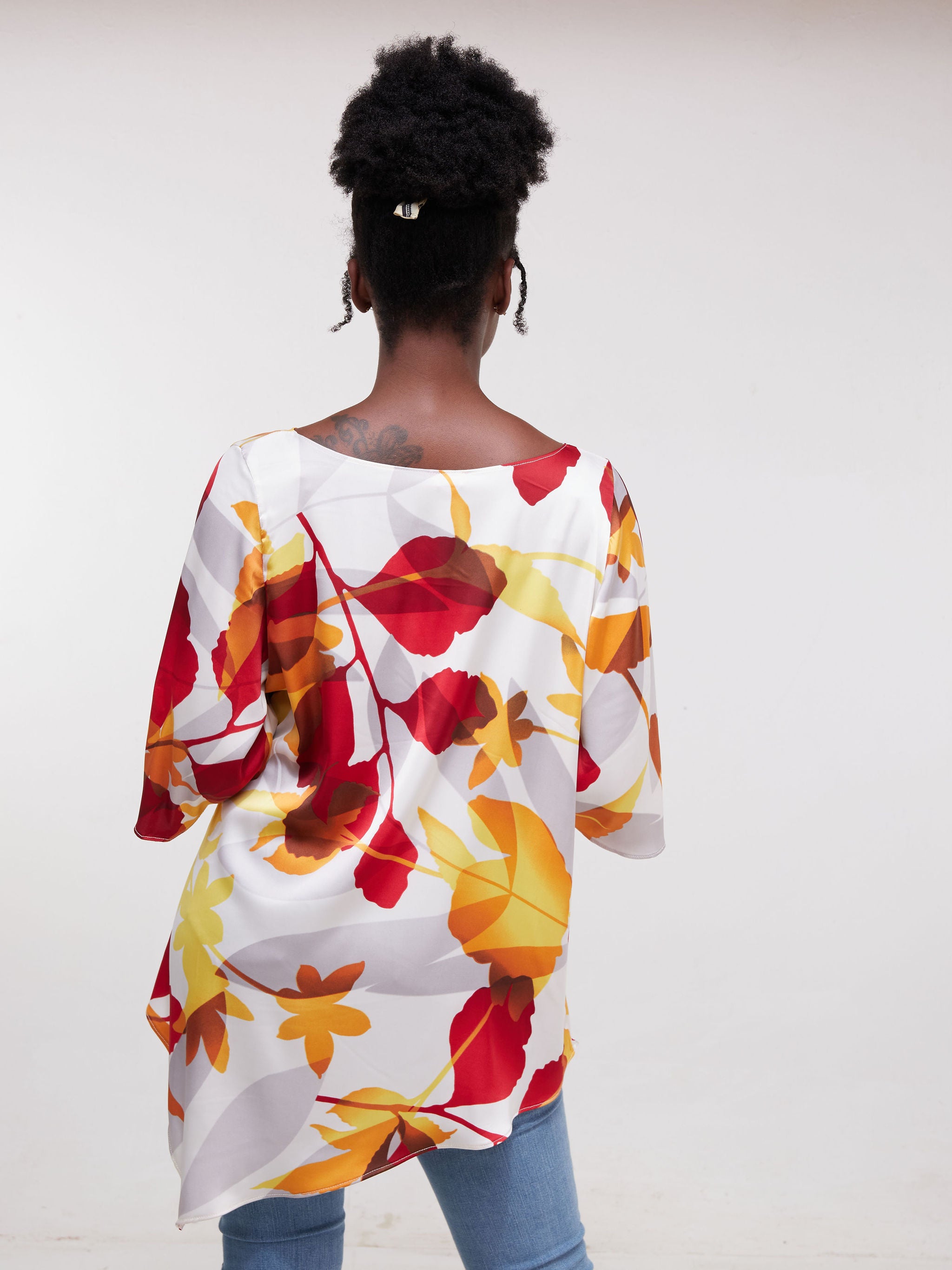 Vivo Asymmetric Angel Satin Top - Red Print