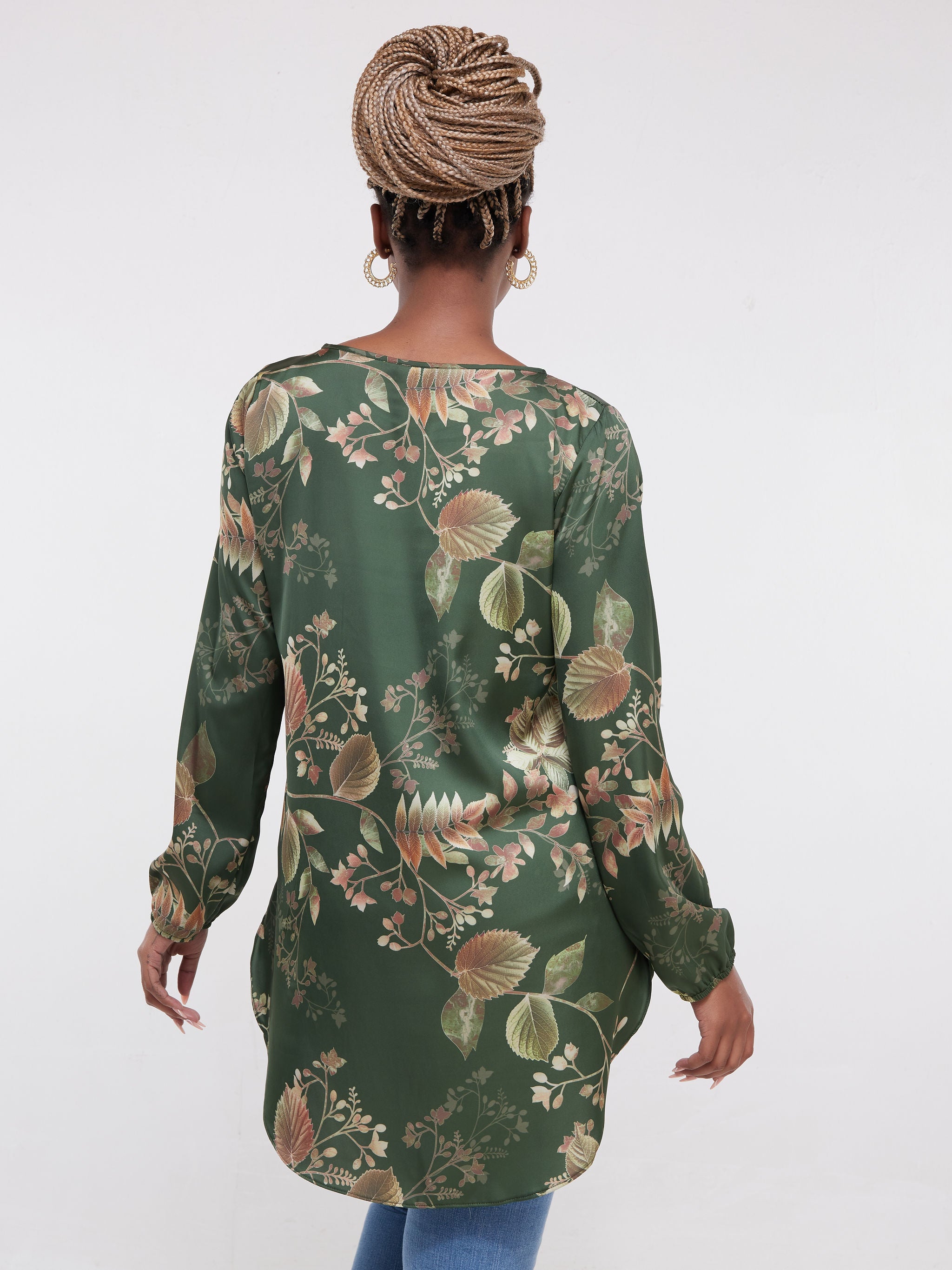 Vivo Tsavo Scalloped Hem Dress Top - Green Leaf Print