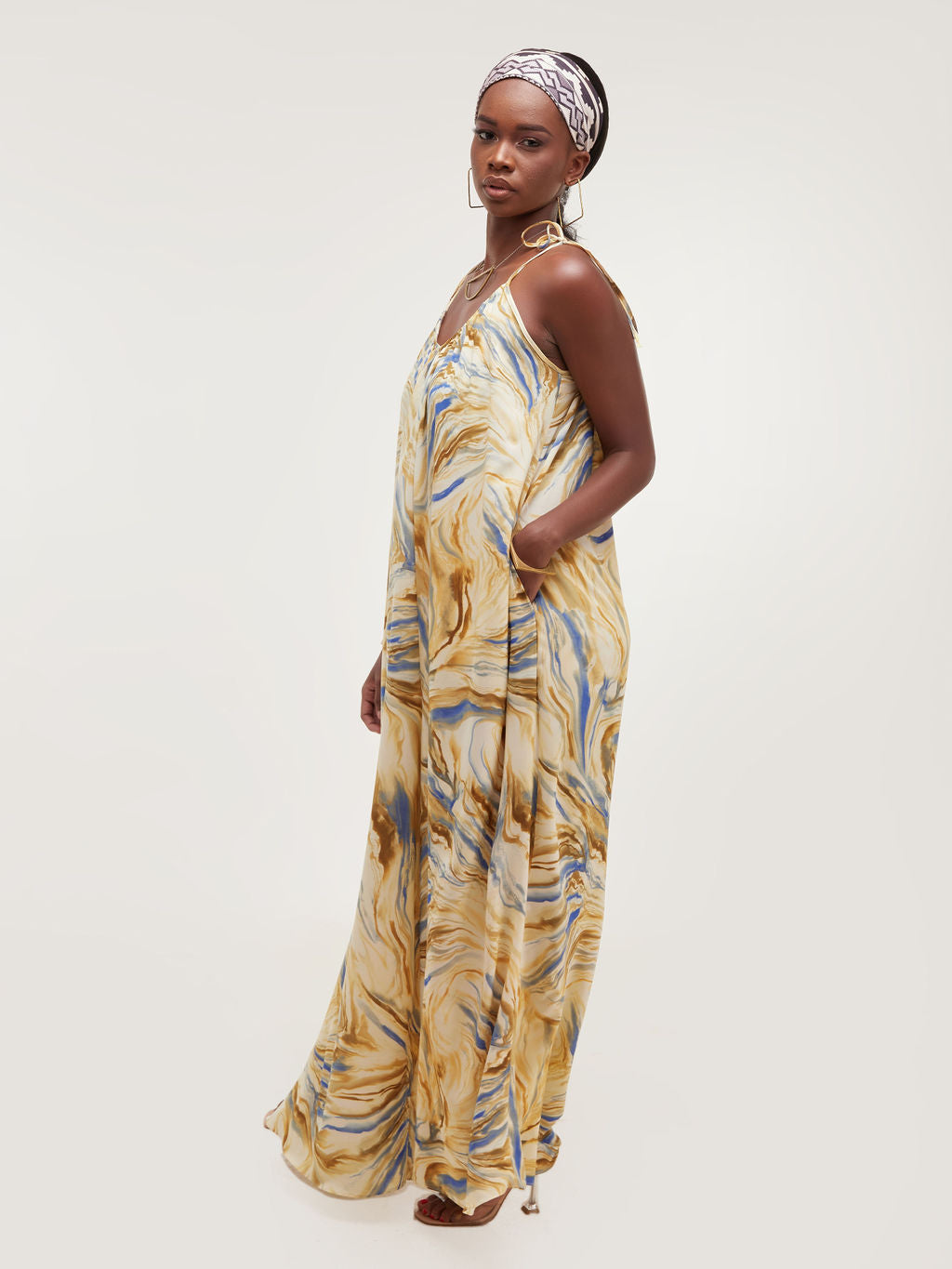 Safari Maisha Strappy Jumpsuit Cover up - Brown / Blue Print
