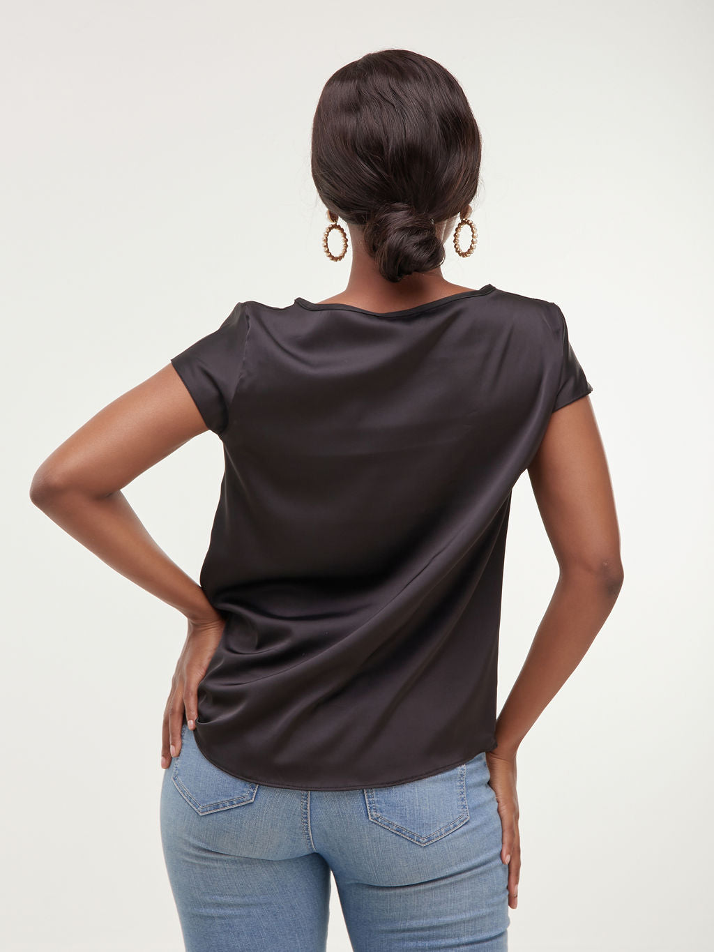 Vivo Basic Satin Cap Sleeve Top - Black