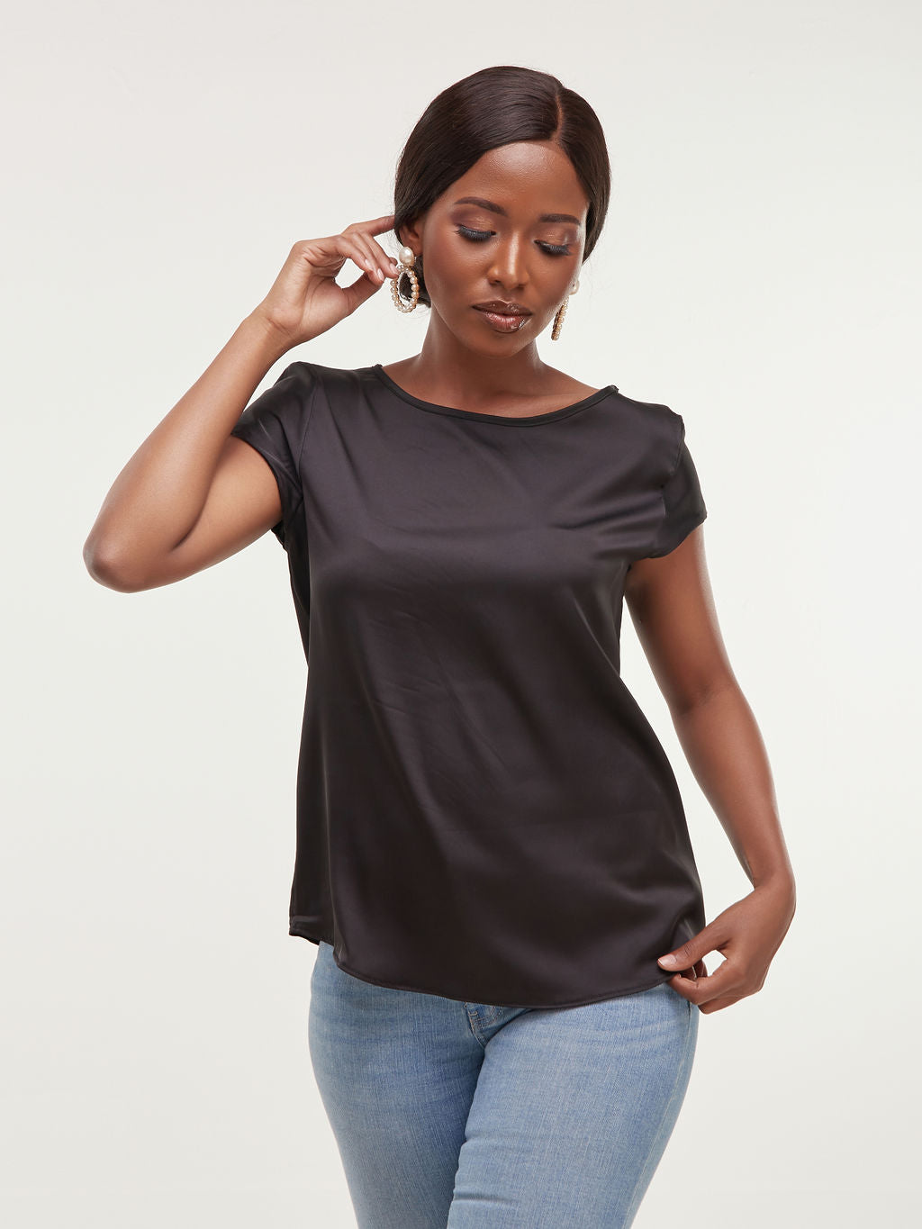 Vivo Basic Satin Cap Sleeve Top - Black