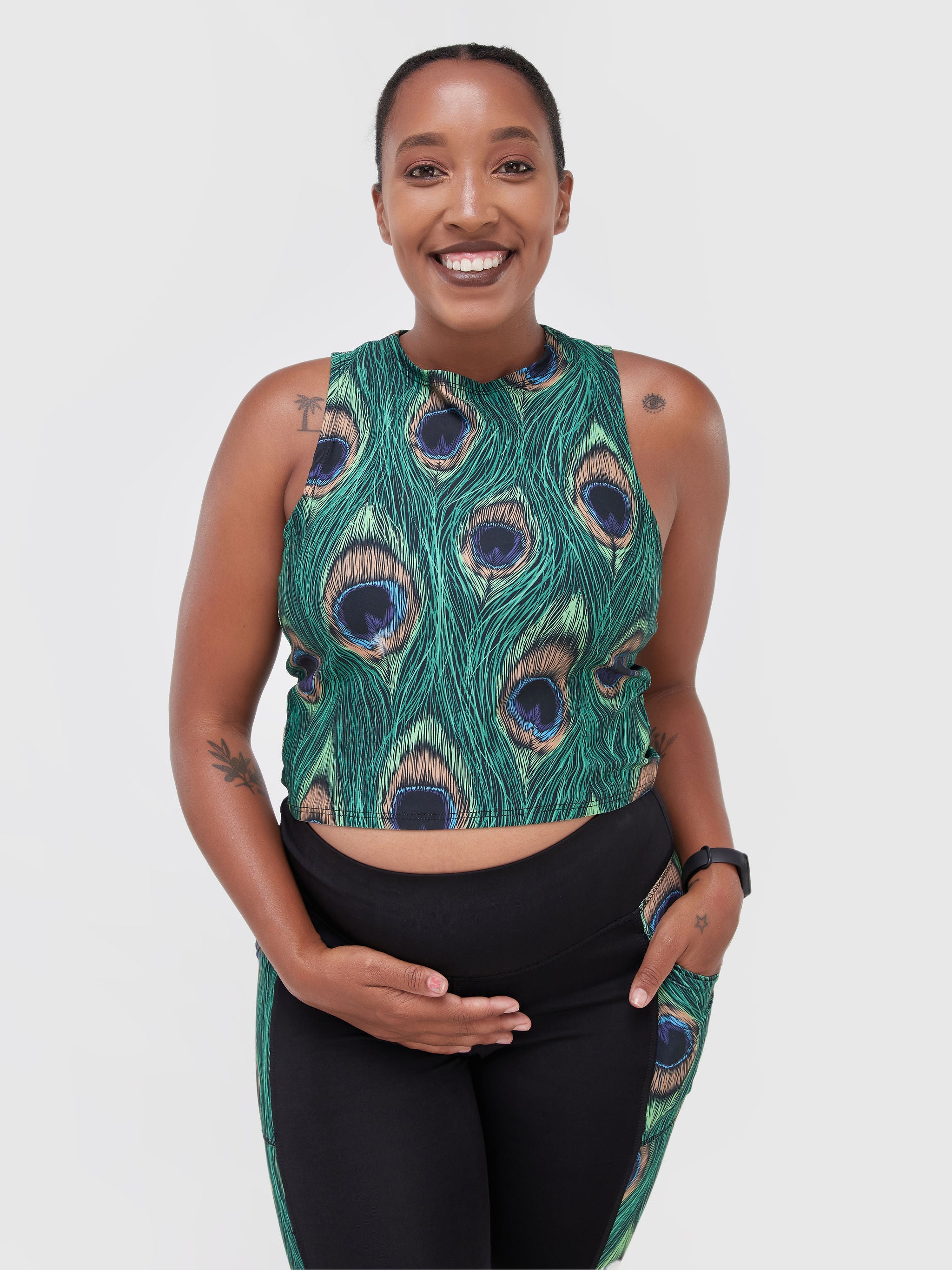 Zoya Fitness Loose Vest - Peacock Print