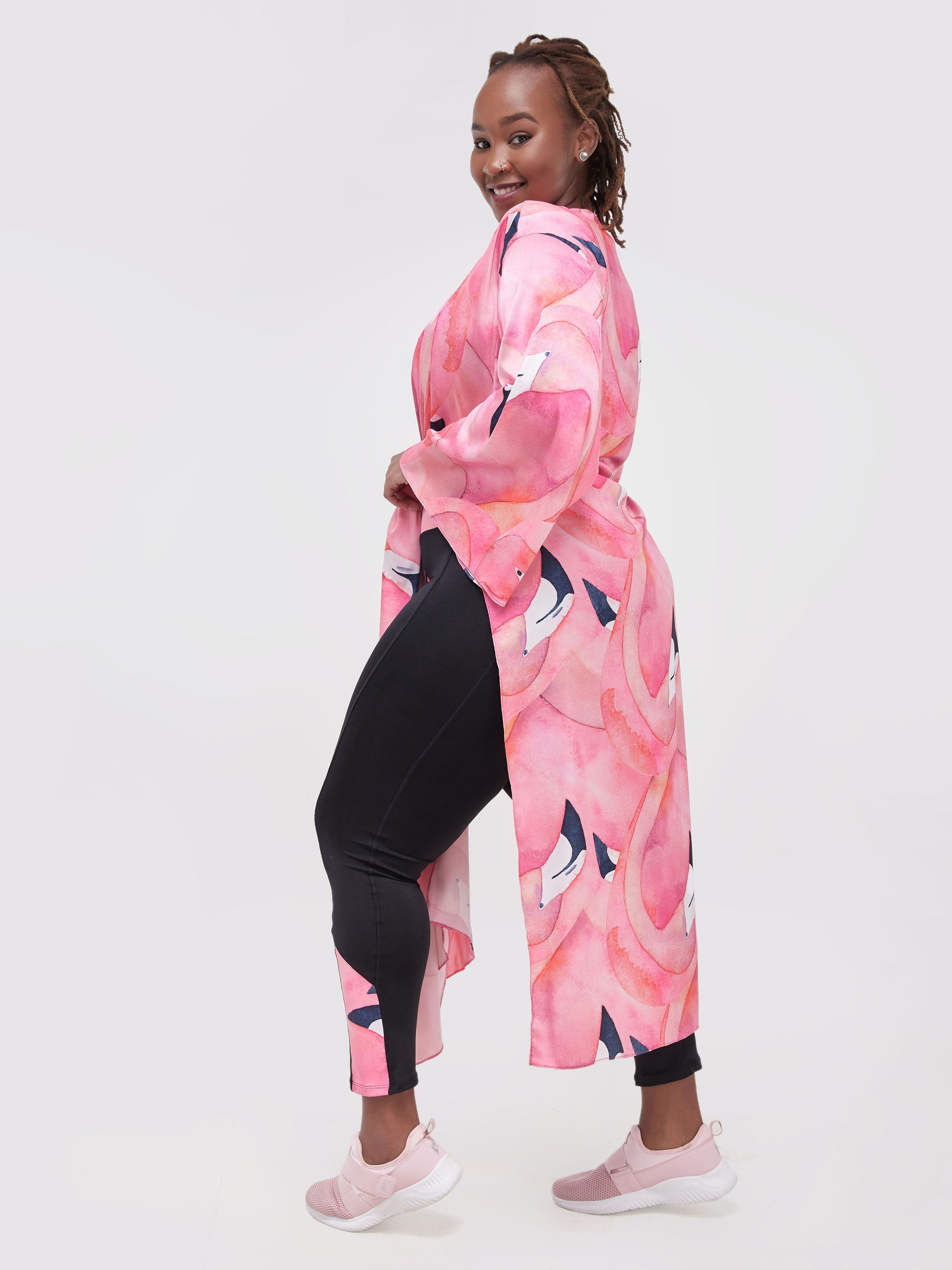 Zoya Athleisure Long Sleeve Kimono - Flamingo Print