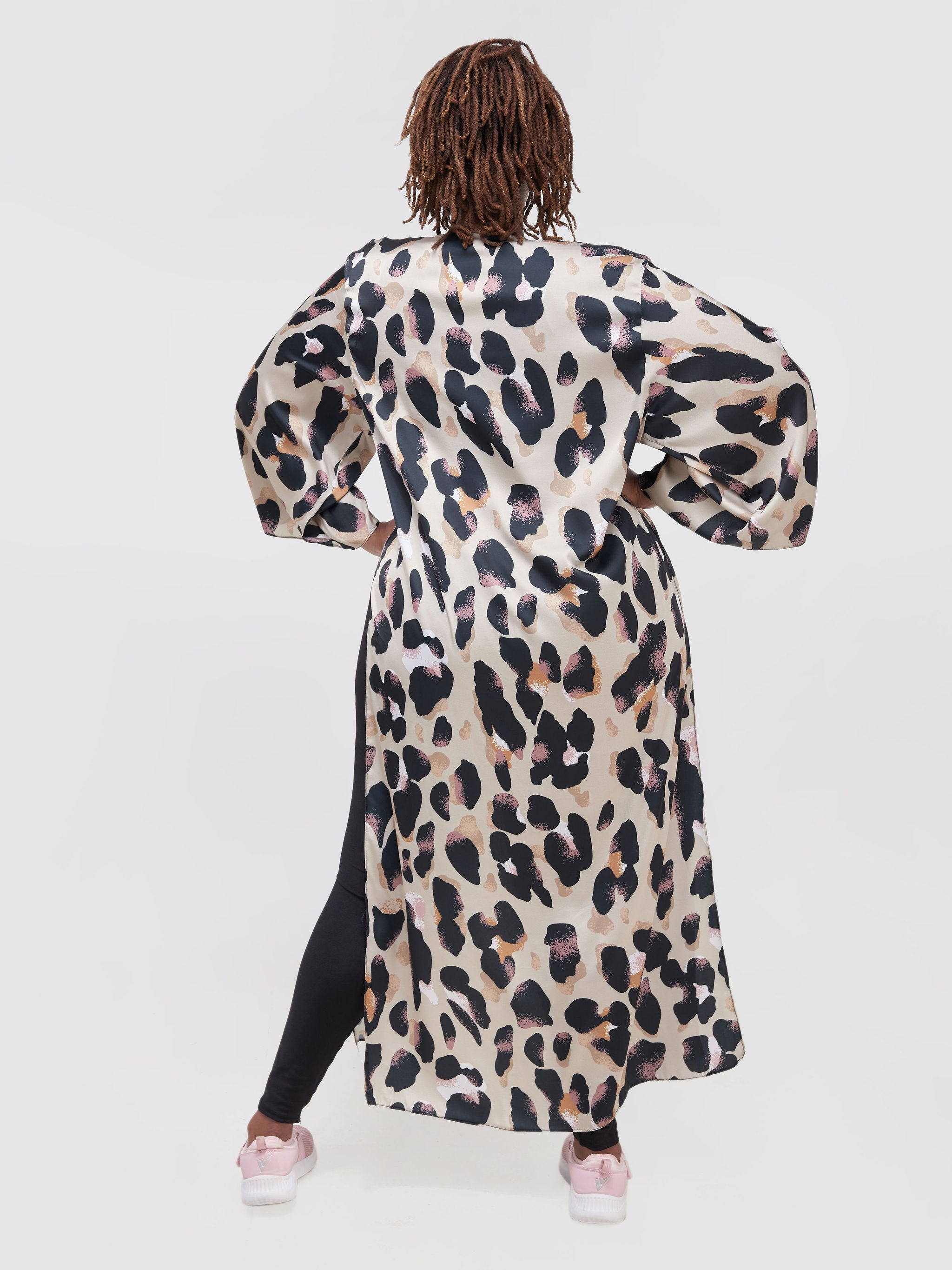 Zoya Athleisure High Slit Kimono - Animal Print