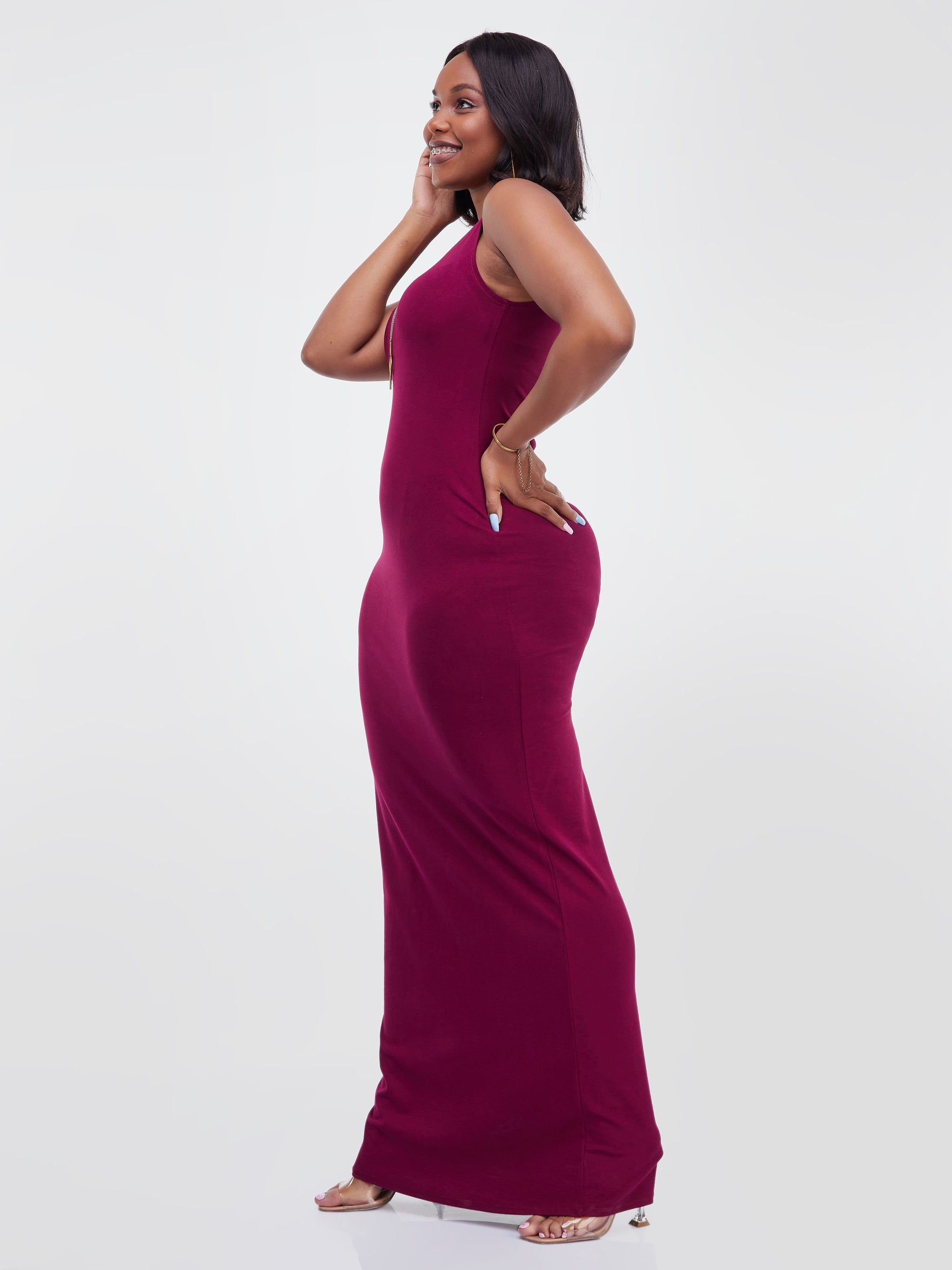 Vivo Basic Straight Maxi Dress - Burgundy