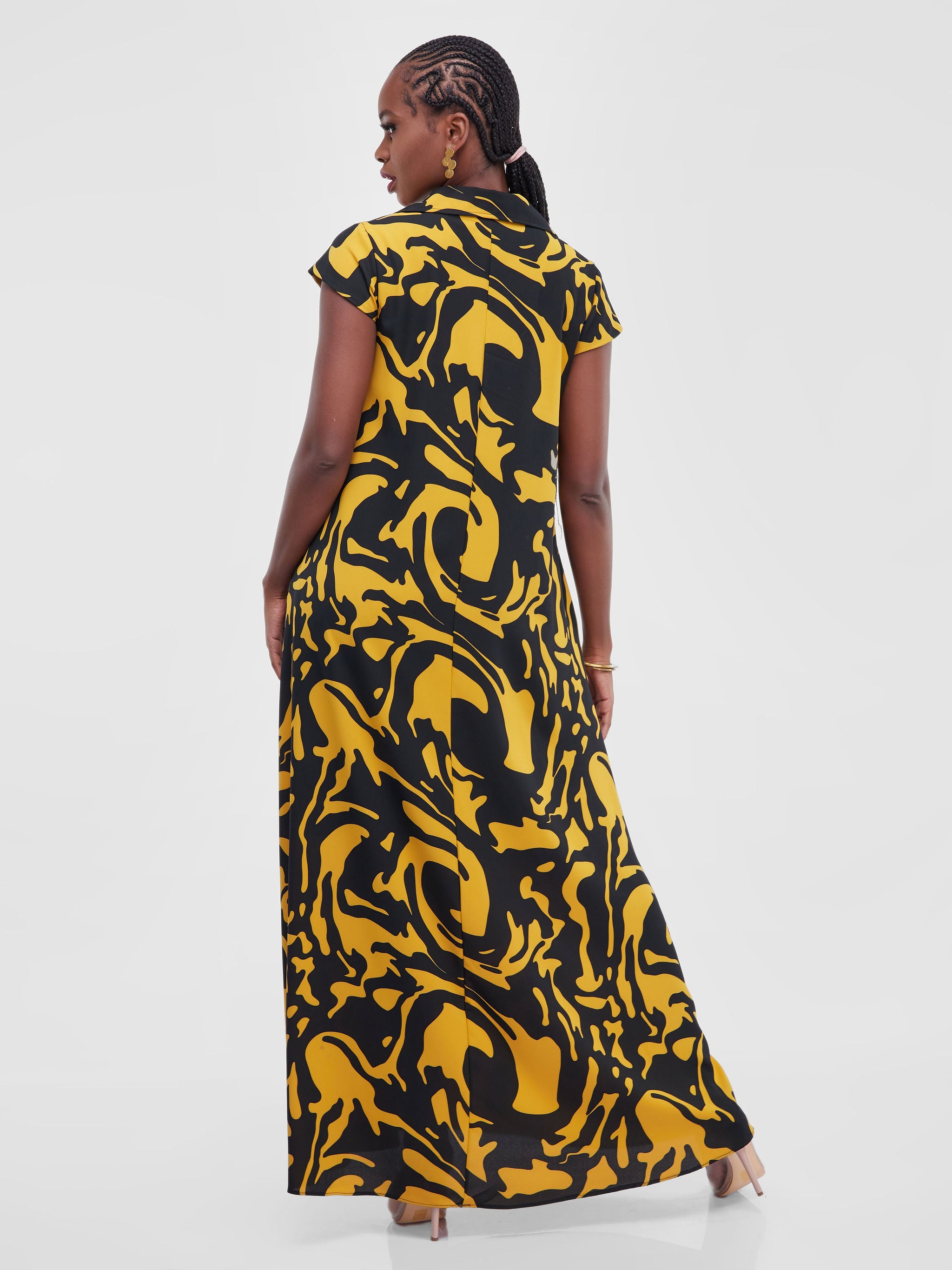 Vivo Zuri Cap Sleeved Maxi Dress - Mustard Abstract Print