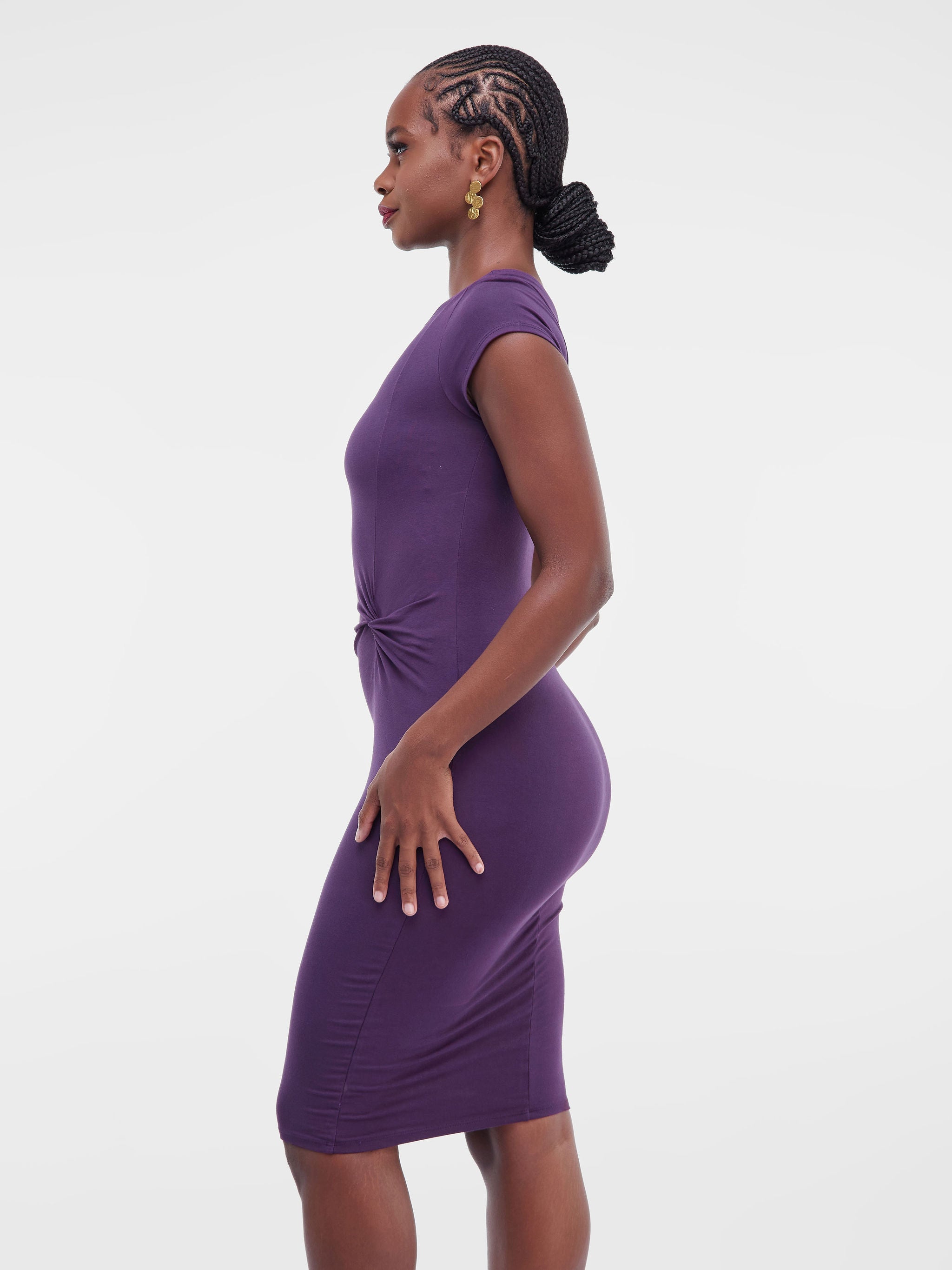 Vivo Basic Cap Sleeved Starknot Bodycon Dress - Purple