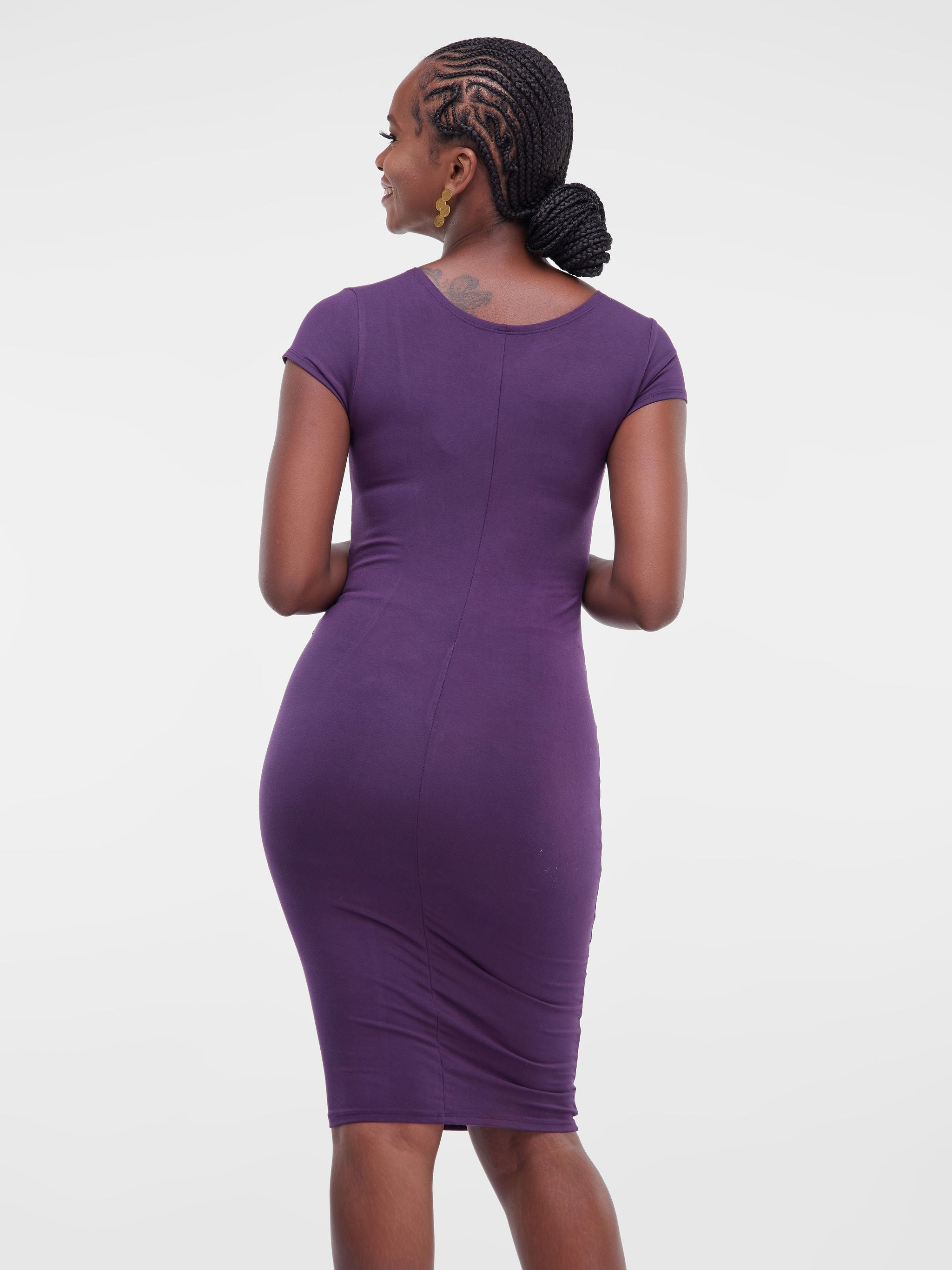 Vivo Basic Cap Sleeved Starknot Bodycon Dress - Purple