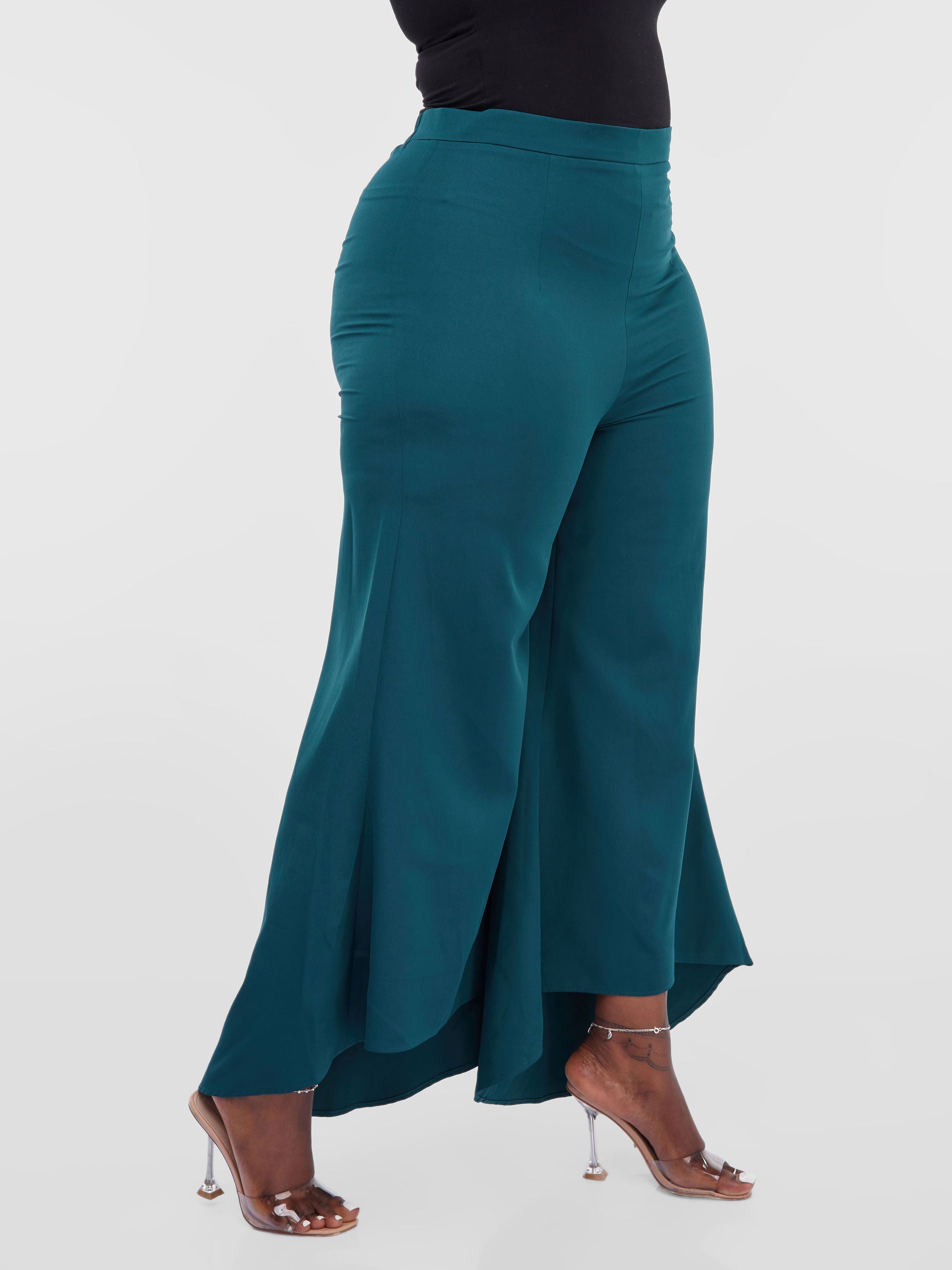 Unaku High - Low Wide Legs Pants - Dark Green