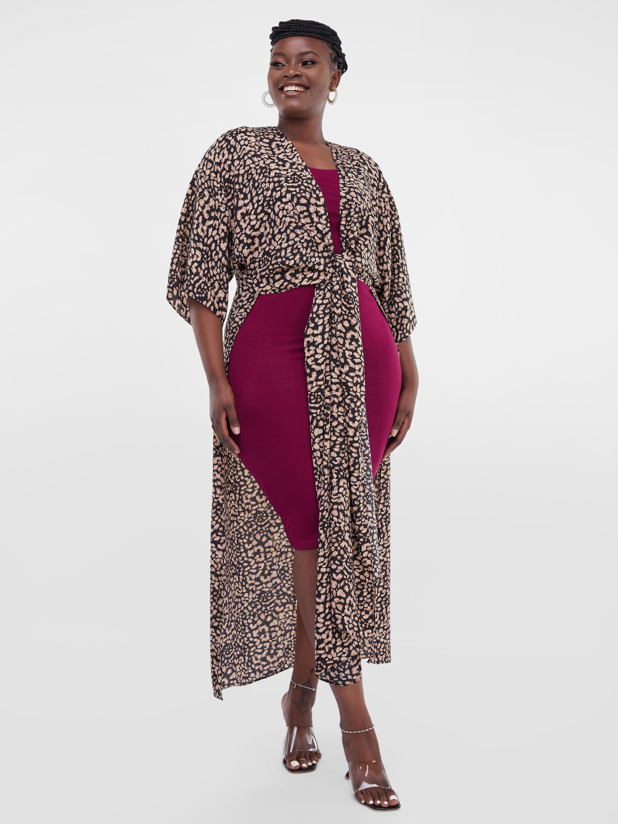 Safari Naima Kimono - Black / Brown Animal Print