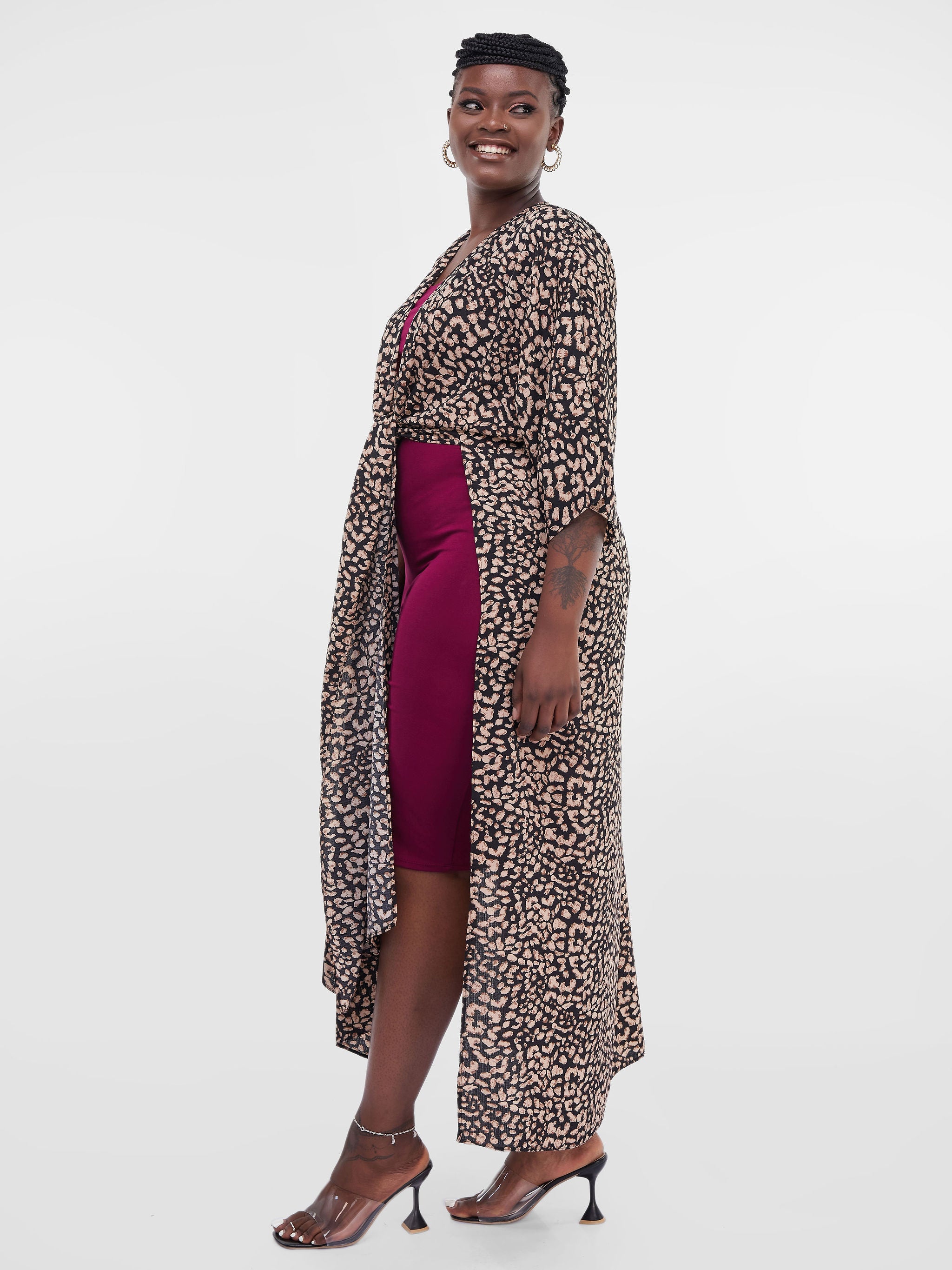 Safari Naima Kimono - Black / Brown Animal Print