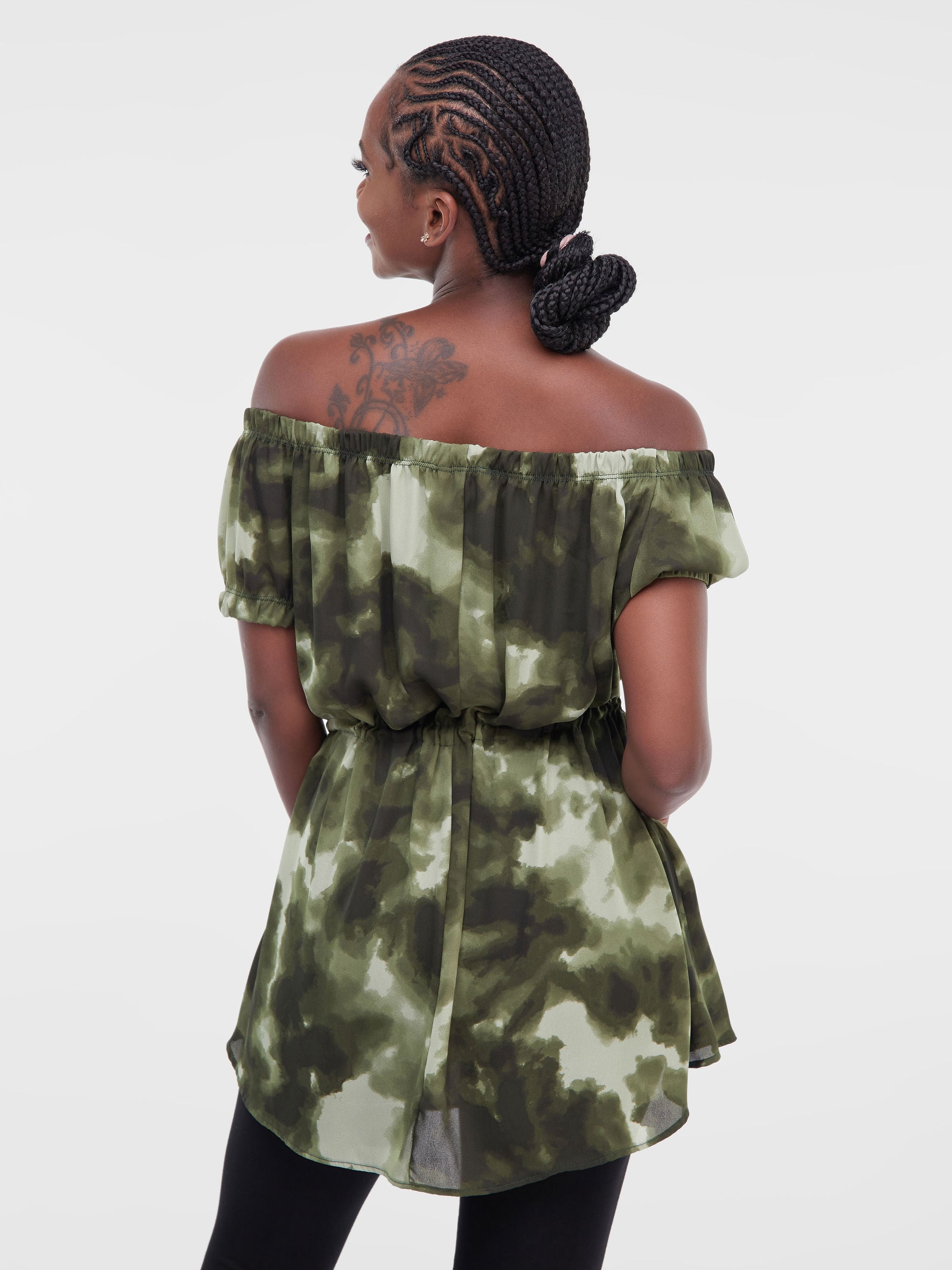 Vivo Lulu Off Shoulder Tunic - Green TD Print