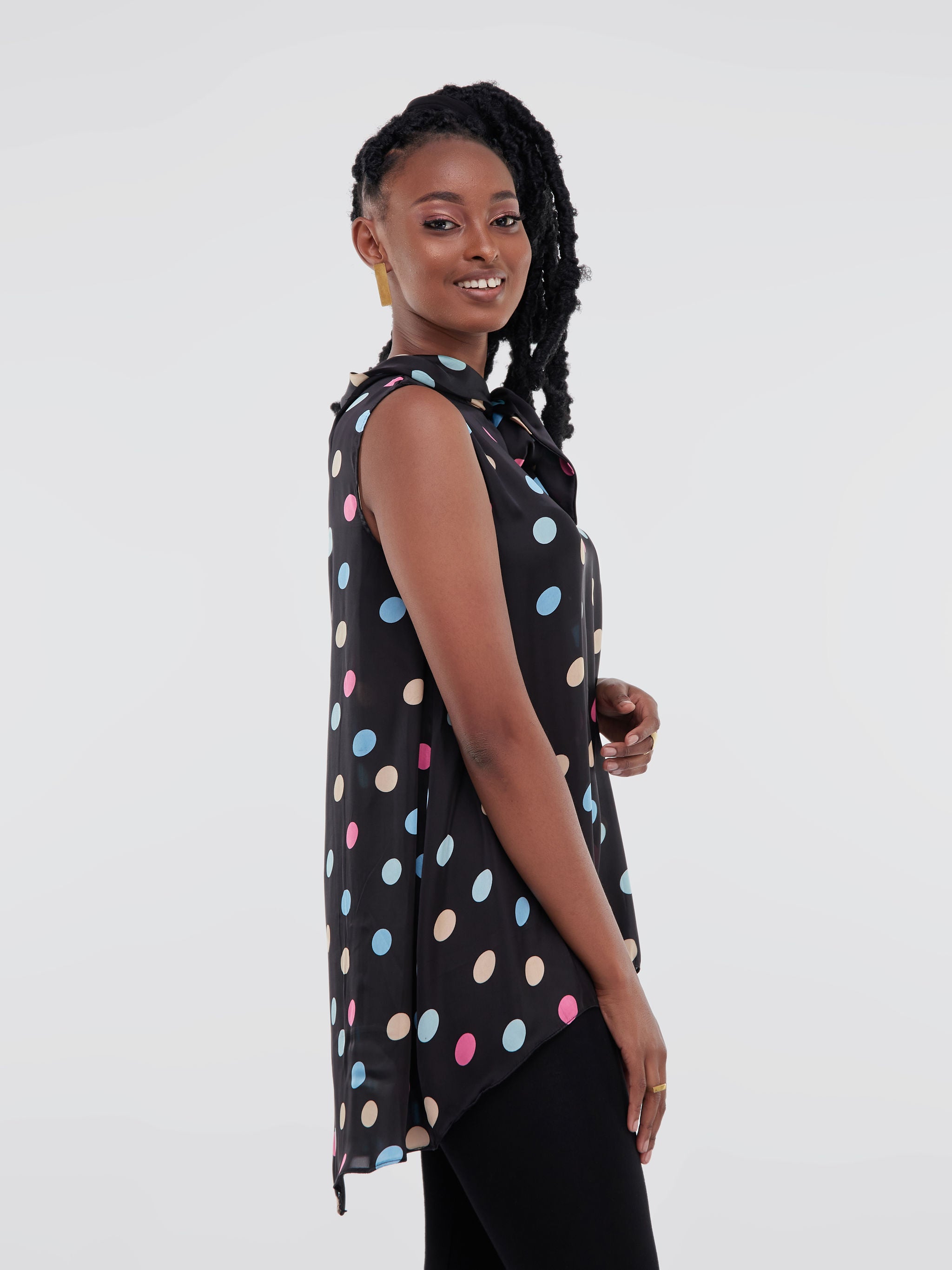 Vivo Bissa High Low Sleeveless Top - Polka Dot Print