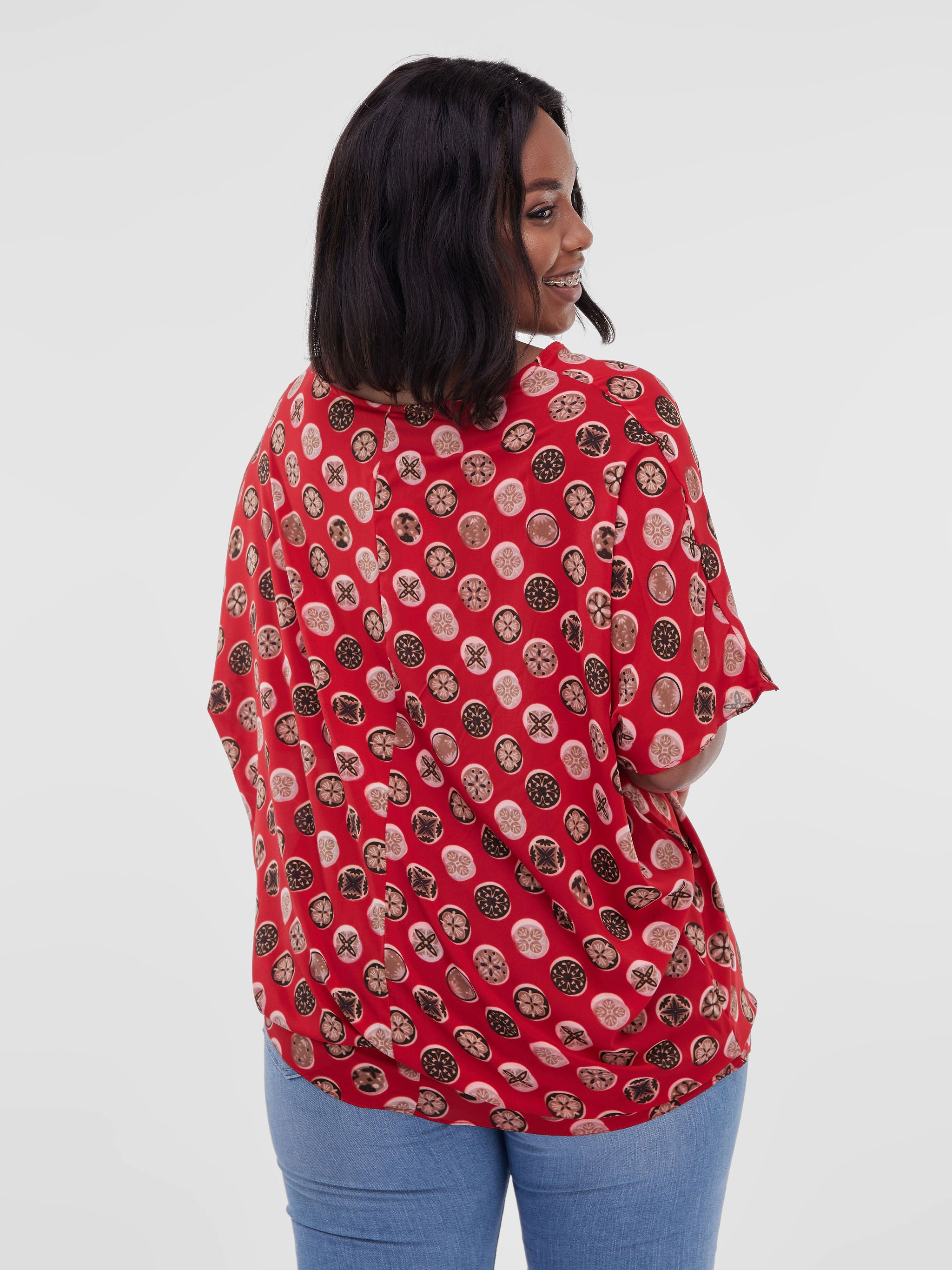 Safari Maisha Dolman Top - Red Abstract Print