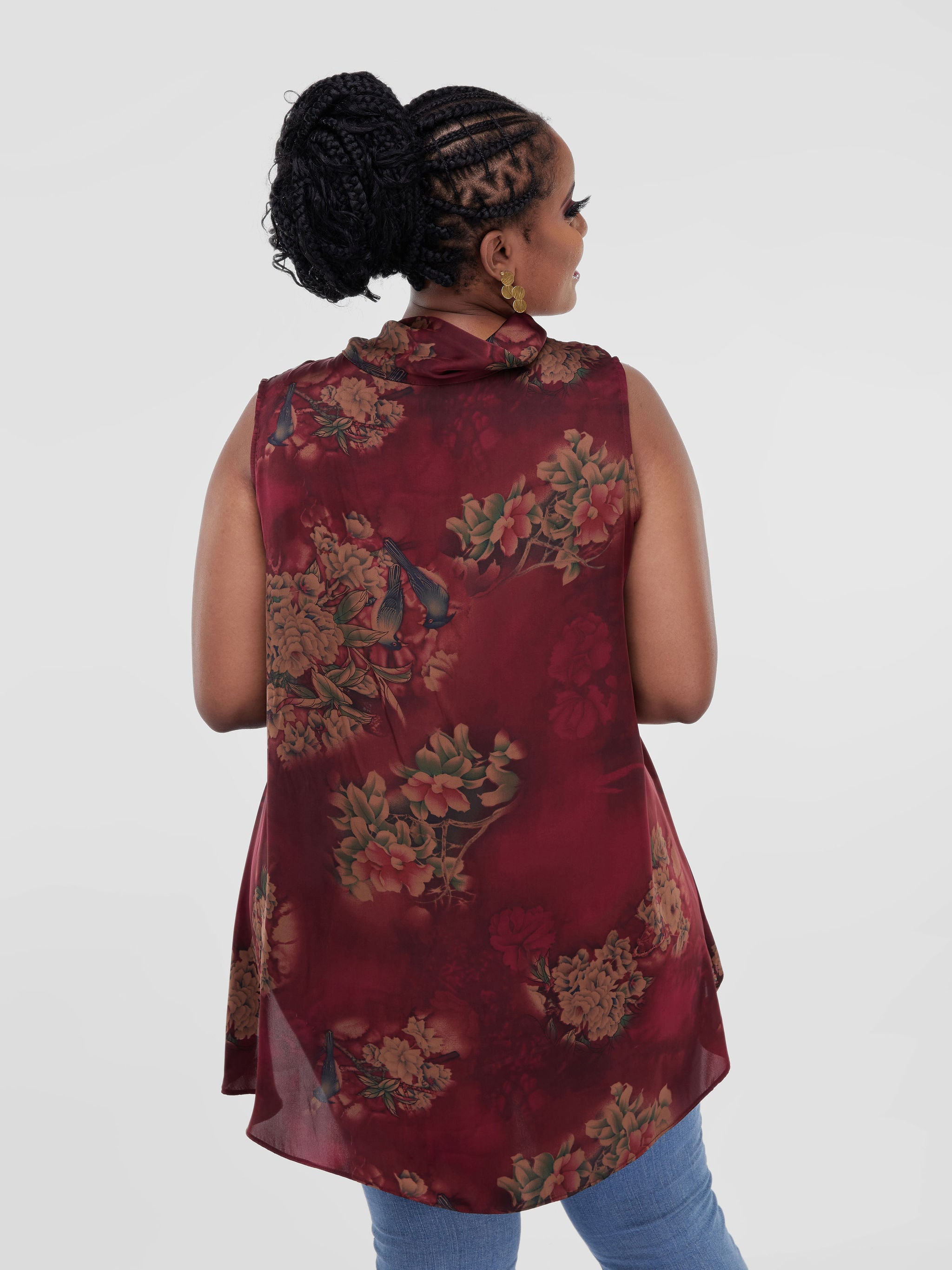 Vivo Bissa High Low Sleeveless Top - Maroon Floral Print