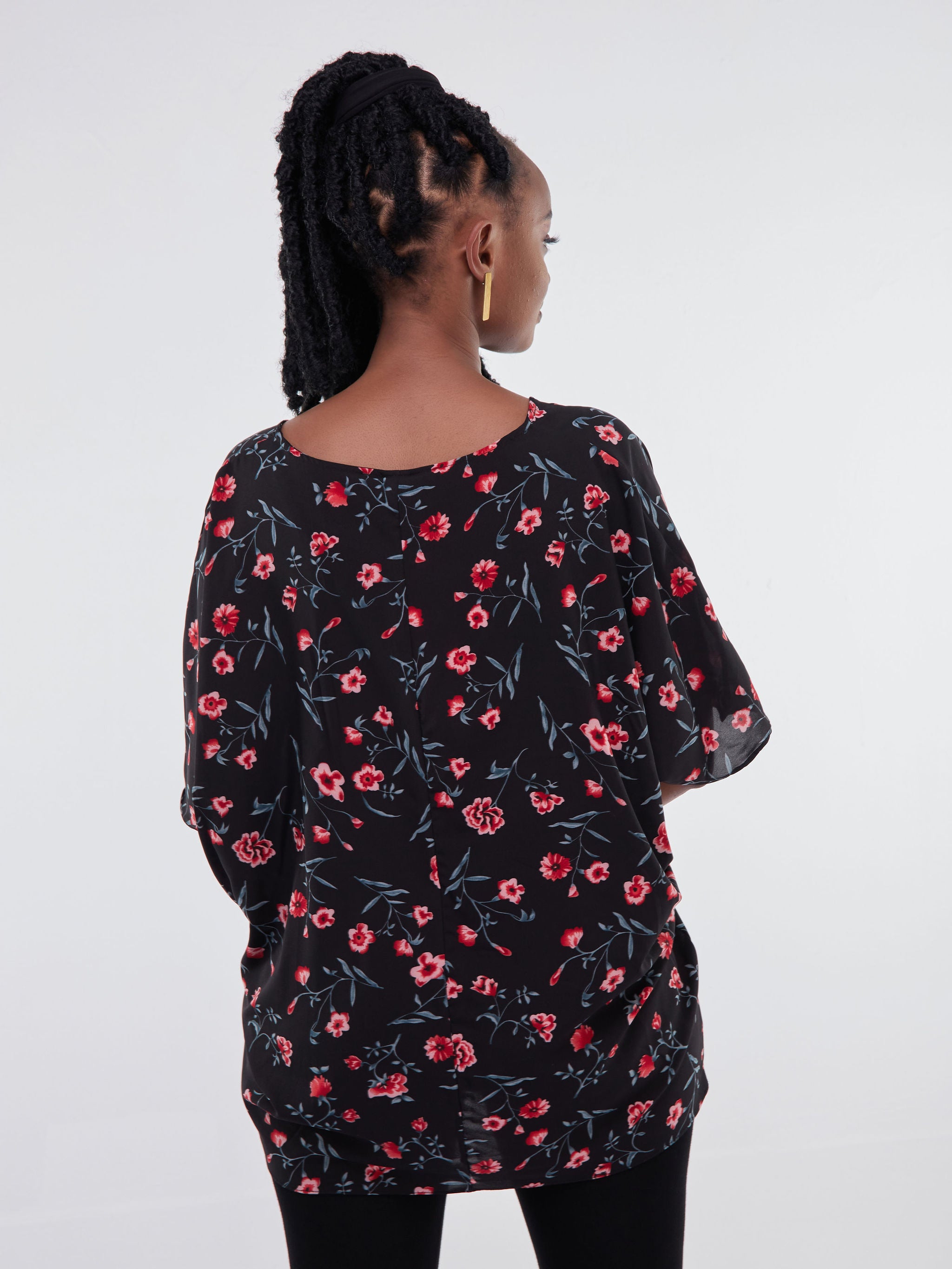 Safari Maisha Dolman Top - Black  Floral Print