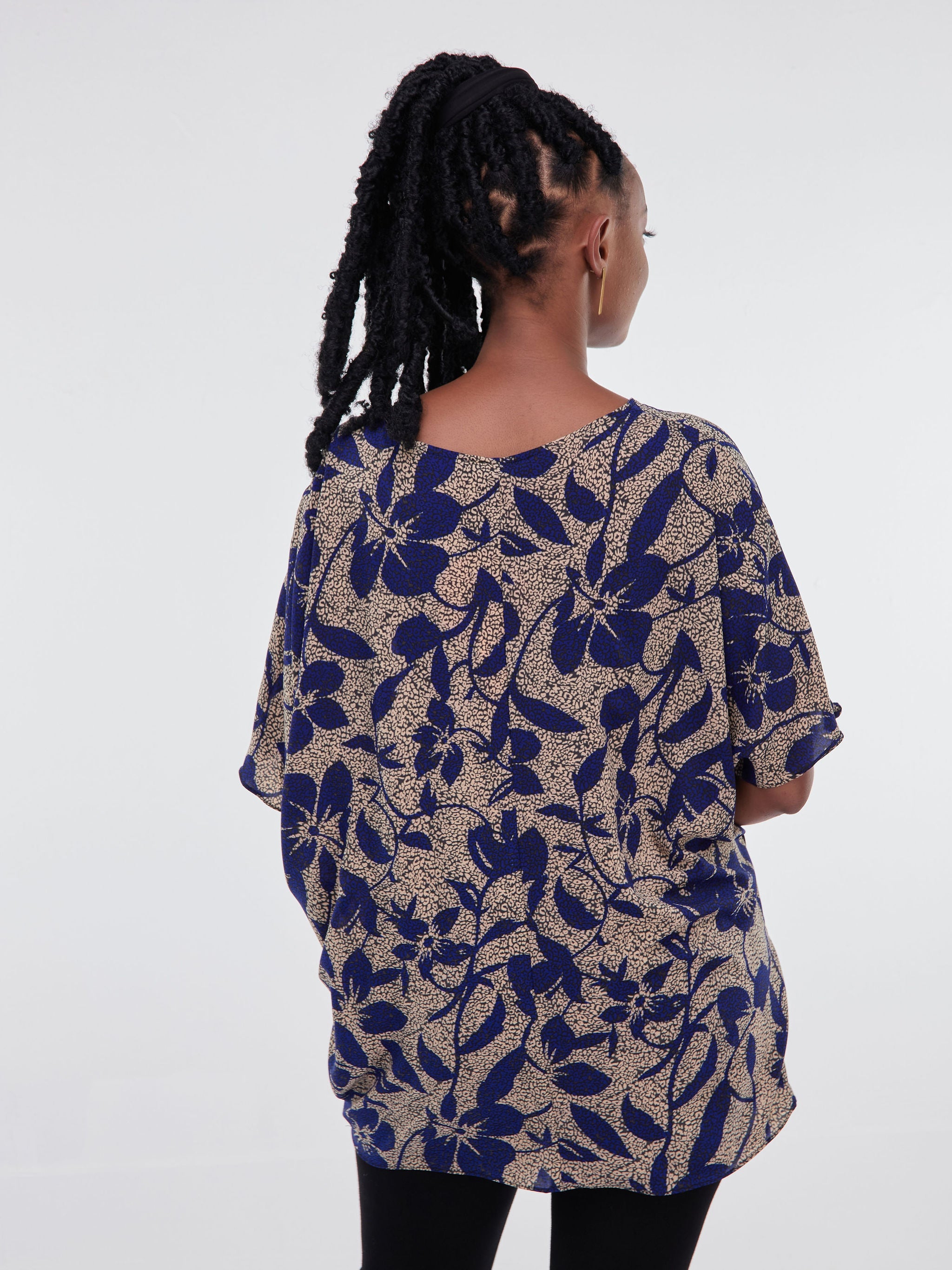 Safari Maisha Dolman Top - Blue Leaf Print