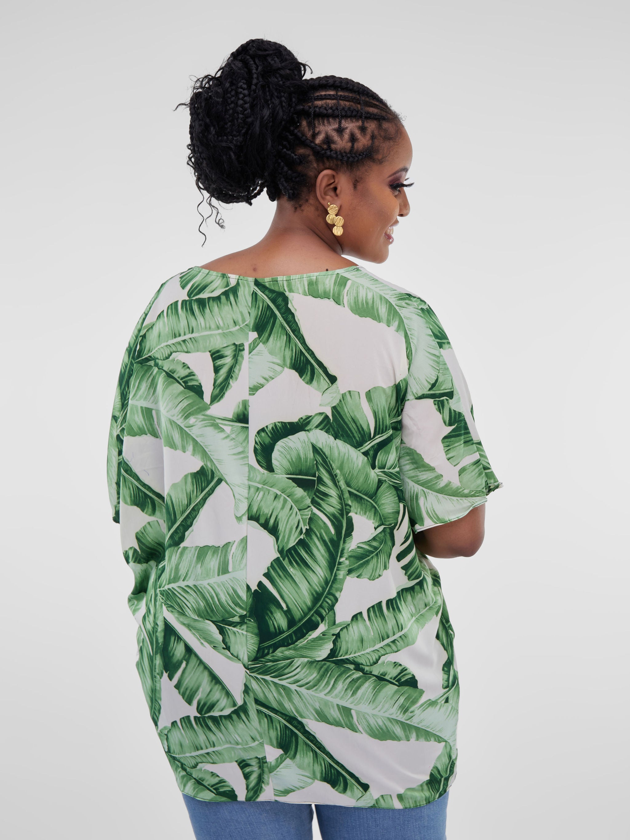 Safari Maisha Dolman Top - Green Leaf Print