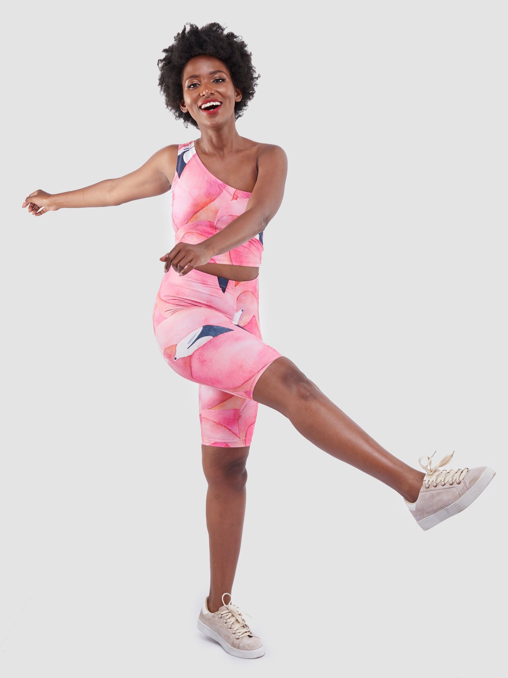 Zoya Athleisure Biker Shorts - Flamingo Print