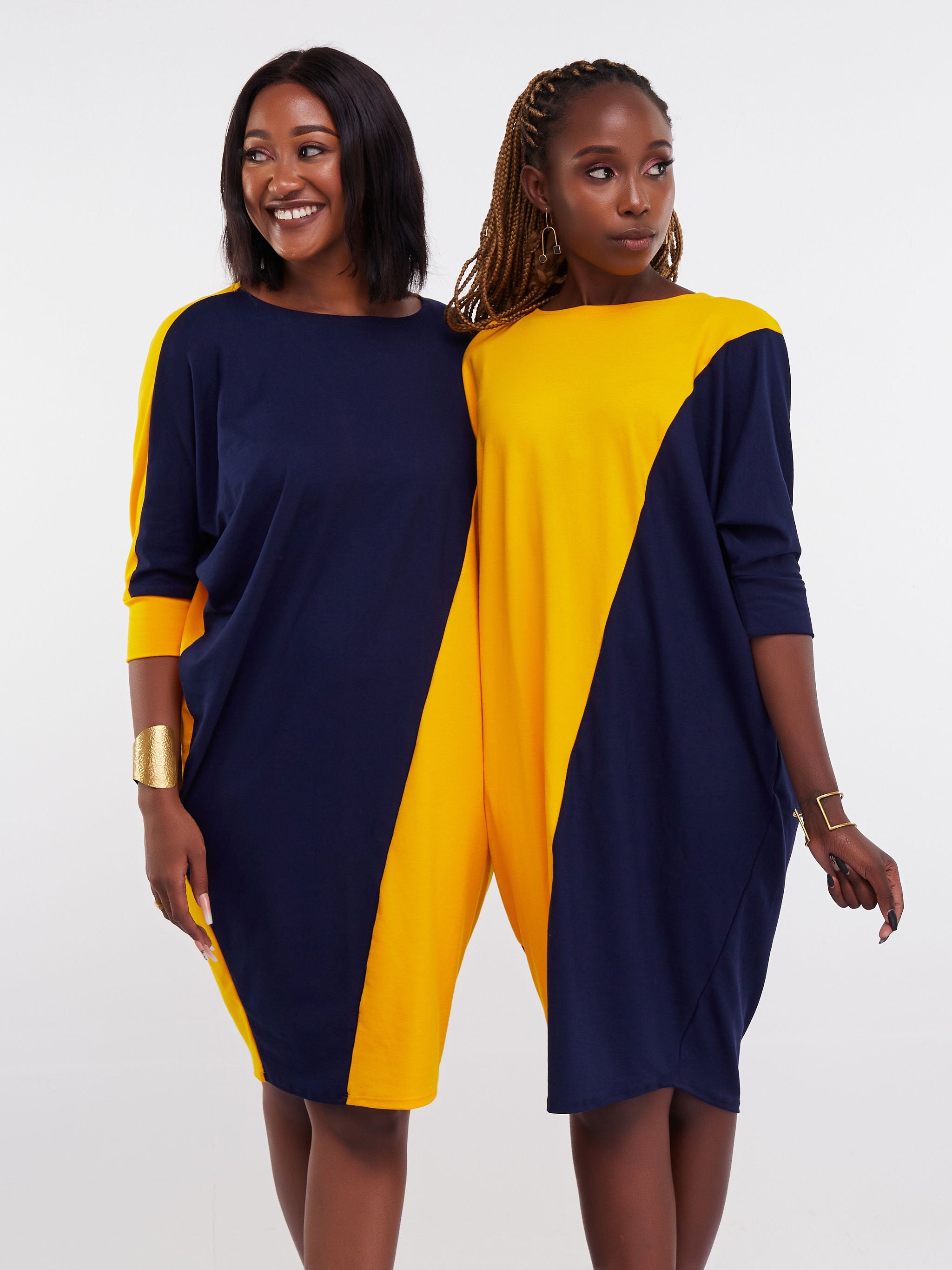 Vivo Zuri Dolman Dress - Yellow / Navy Blue