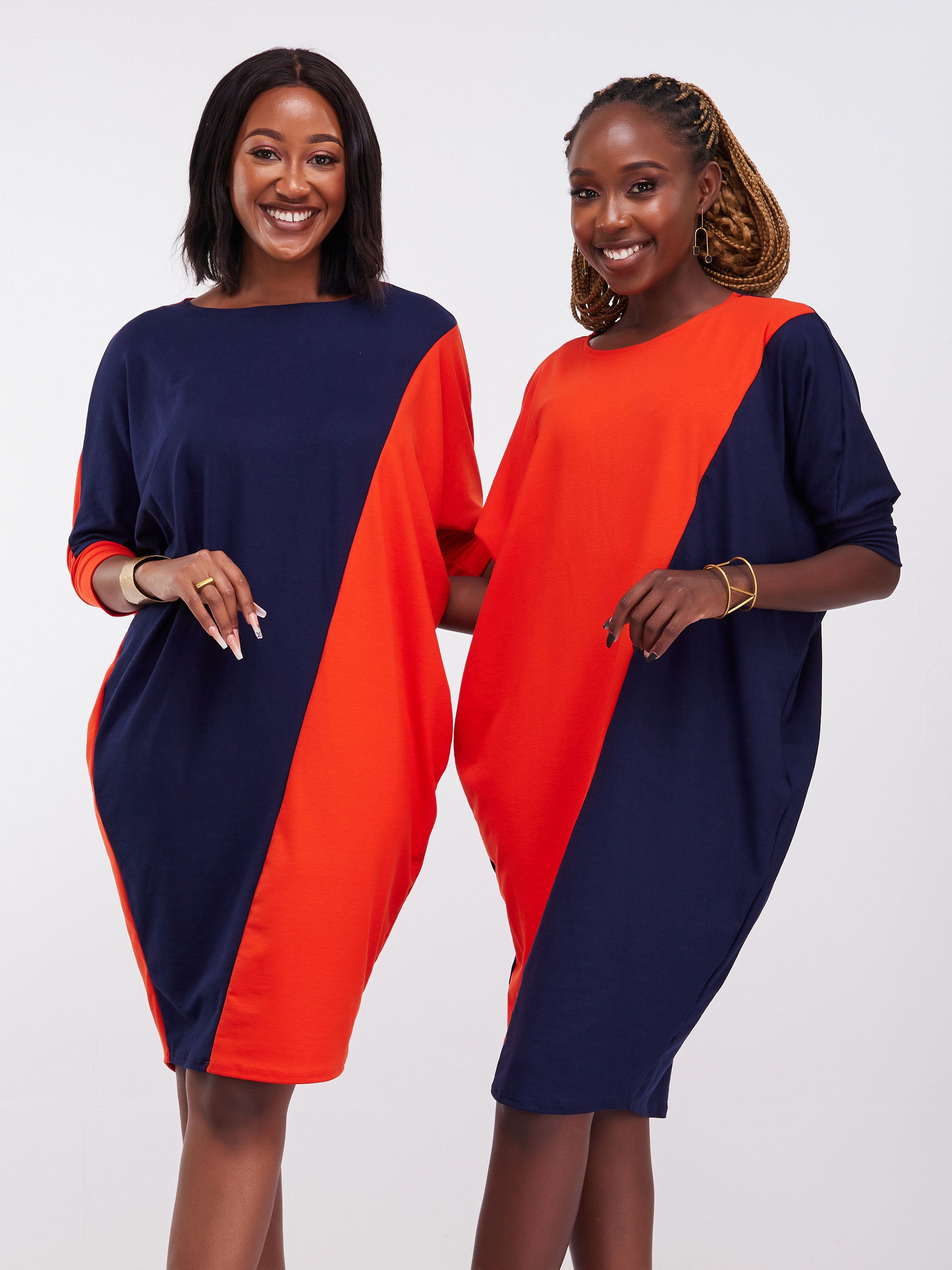 Vivo Zuri Dolman Dress - Orange / Navy Blue