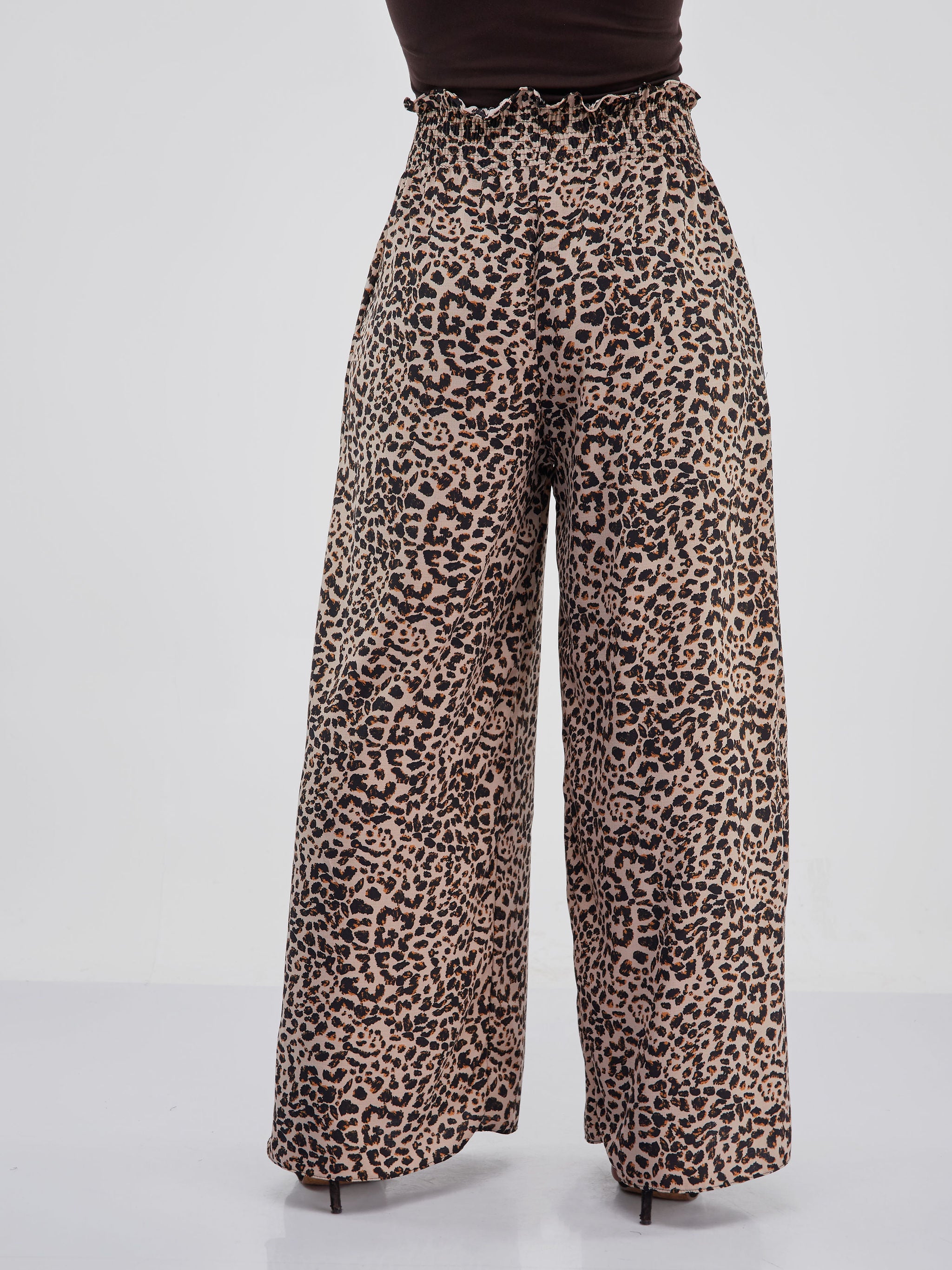 Safari Naima Shirred Waist Wide Leg Pants - Rust / Animal Print