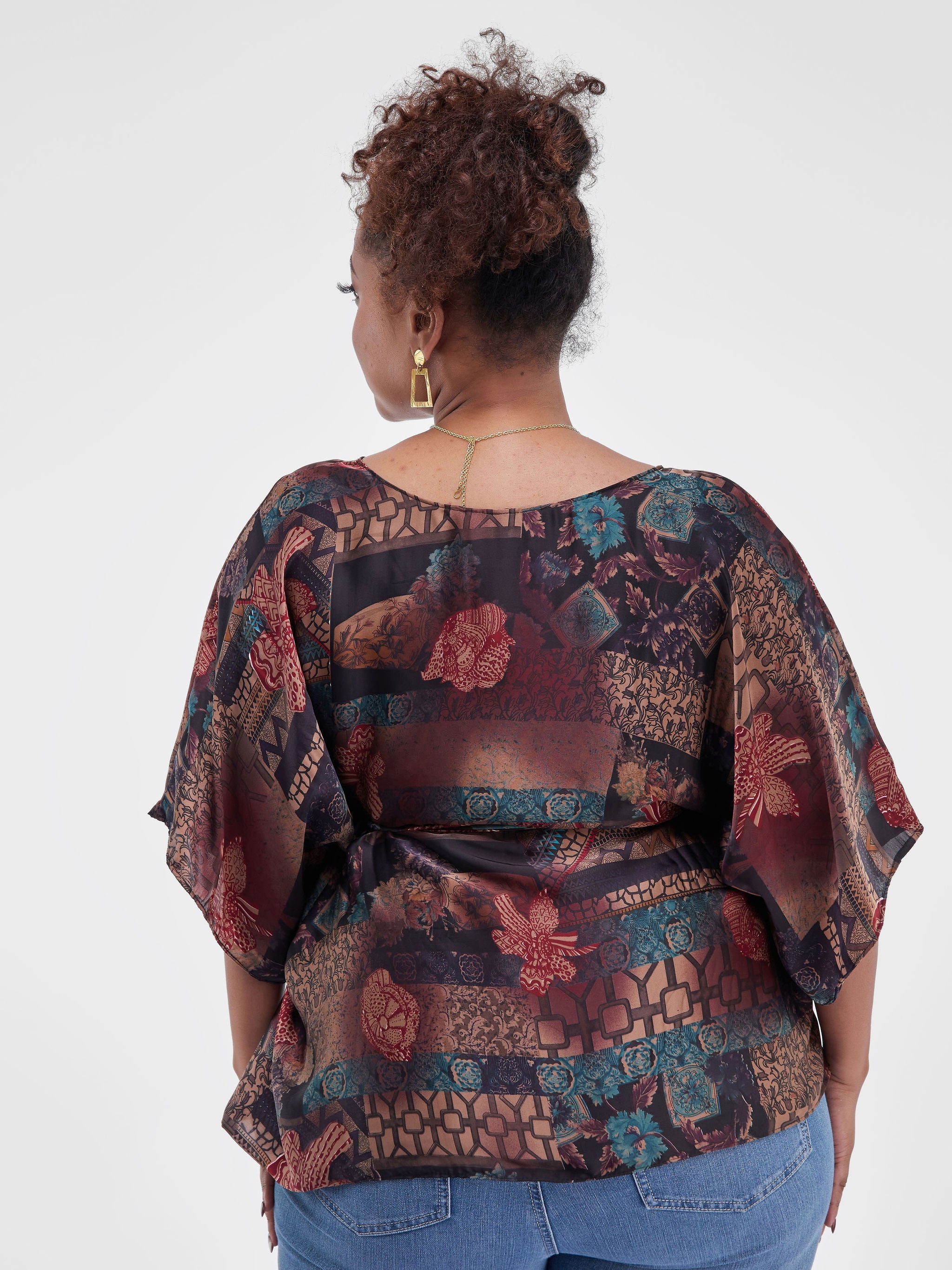 Safari Watamu Satin Top - Brown Abstract Print