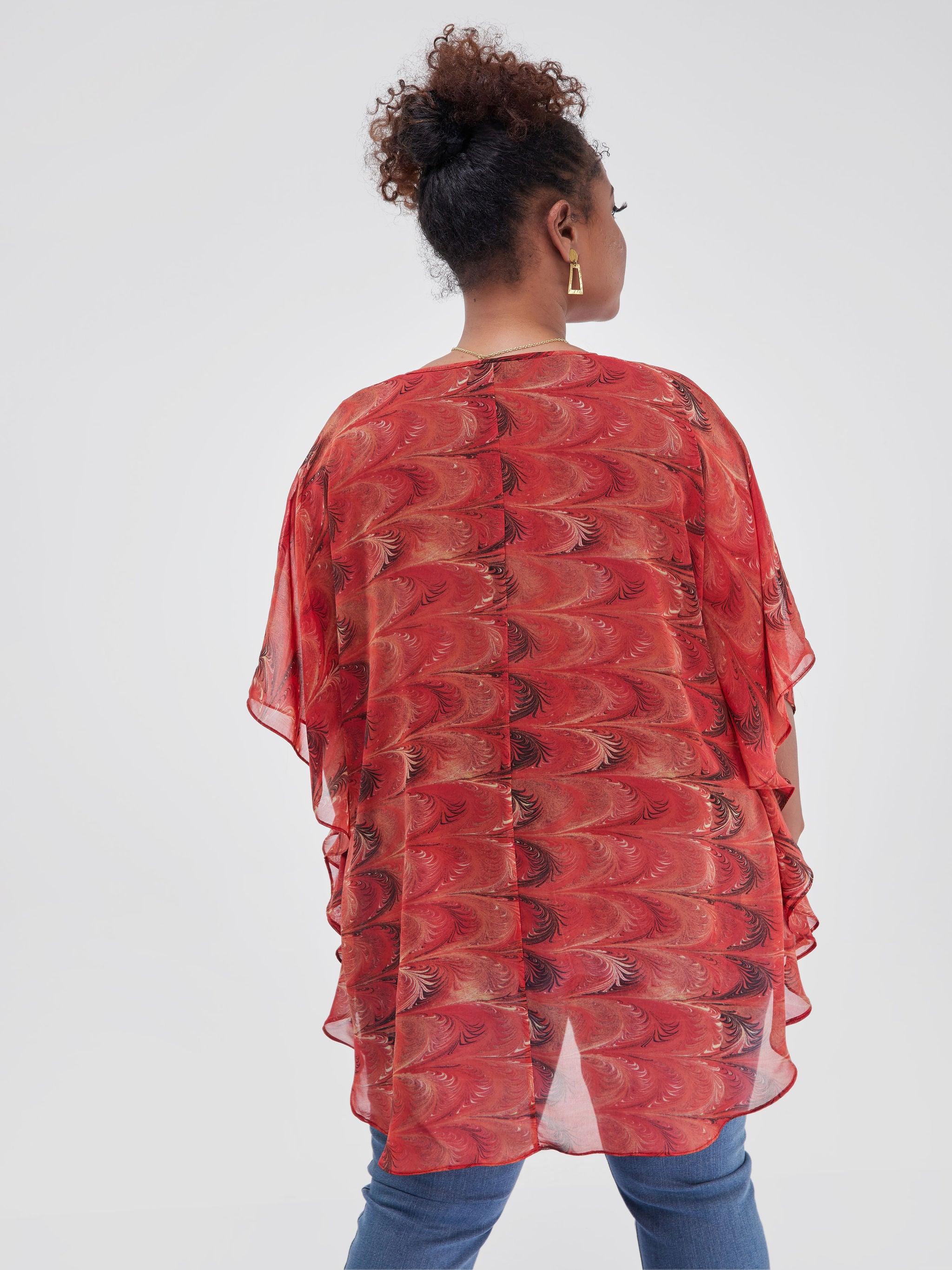 Vivo Bissa Chiffon Top - Red Abstract Print