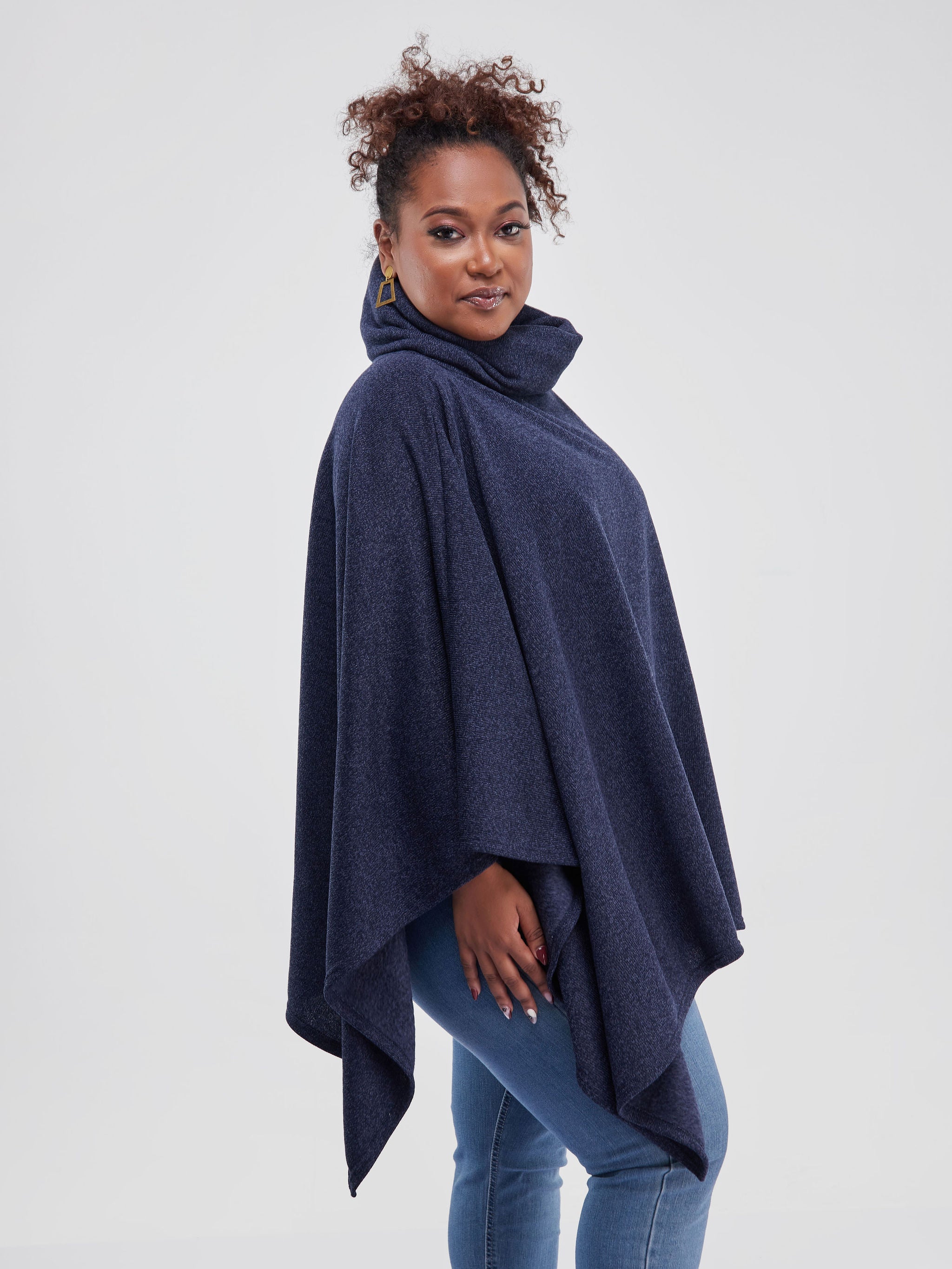 Safari Basic Turtleneck Poncho - Navy Blue