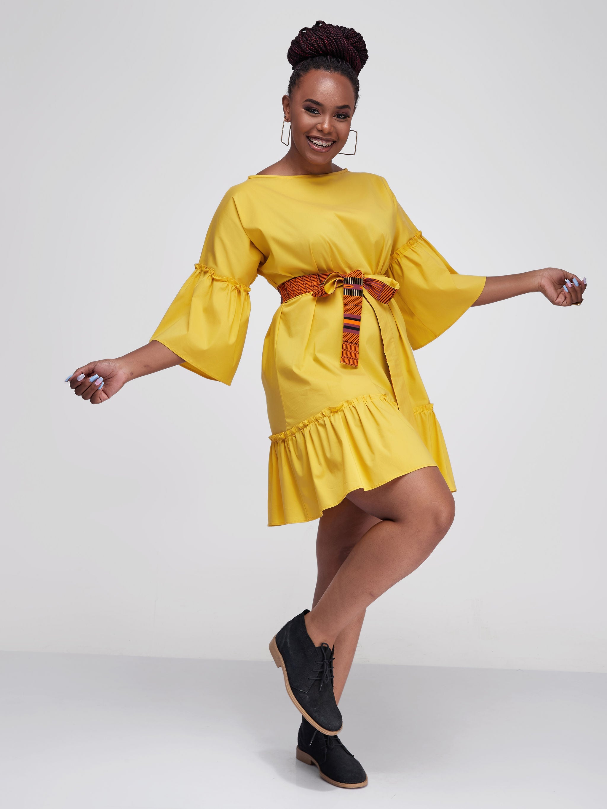 Safari Tawi Flounce Tent Dress - Mustard