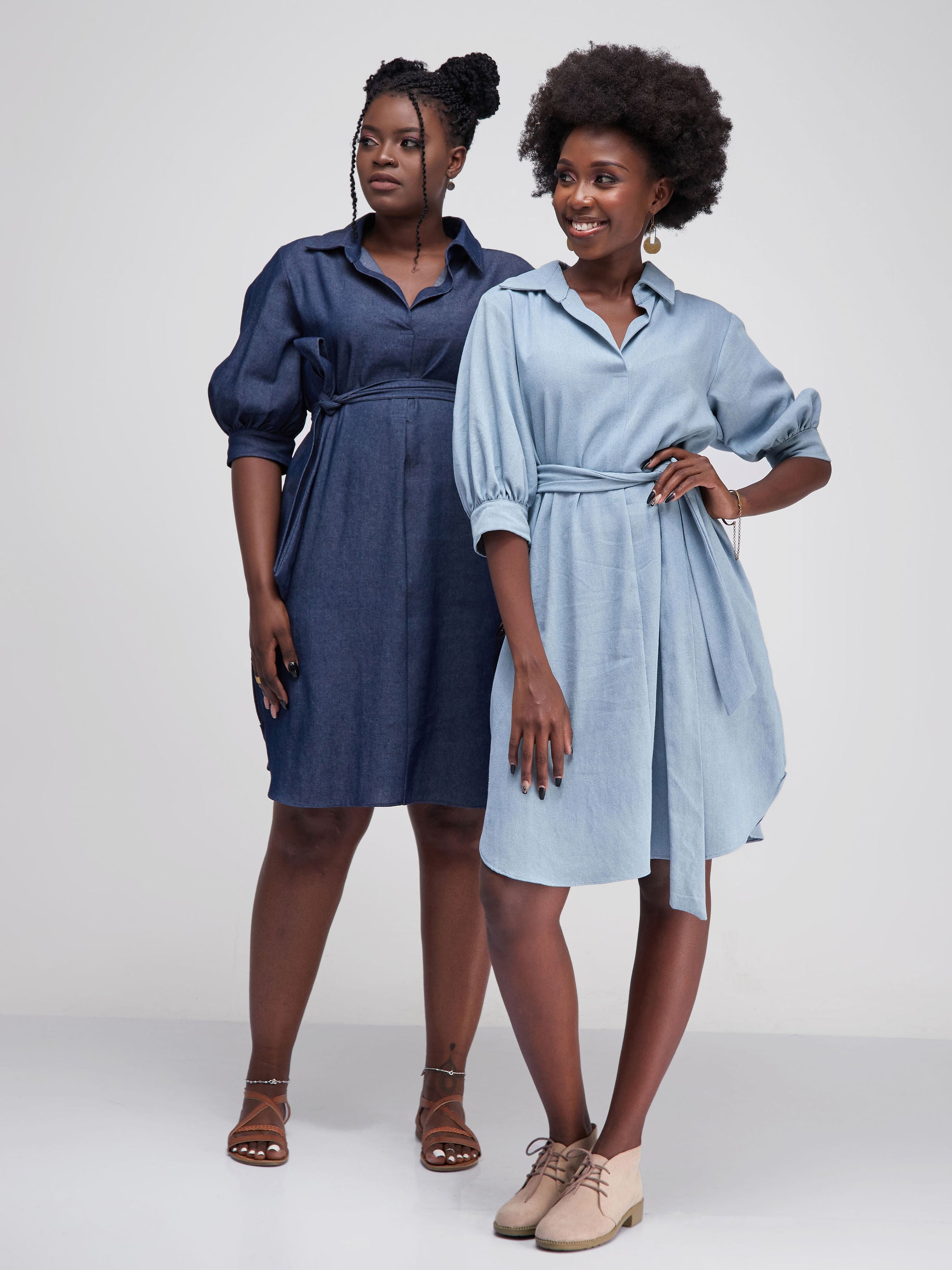 Safari Tawi  Denim Shirt Dress - Light Blue