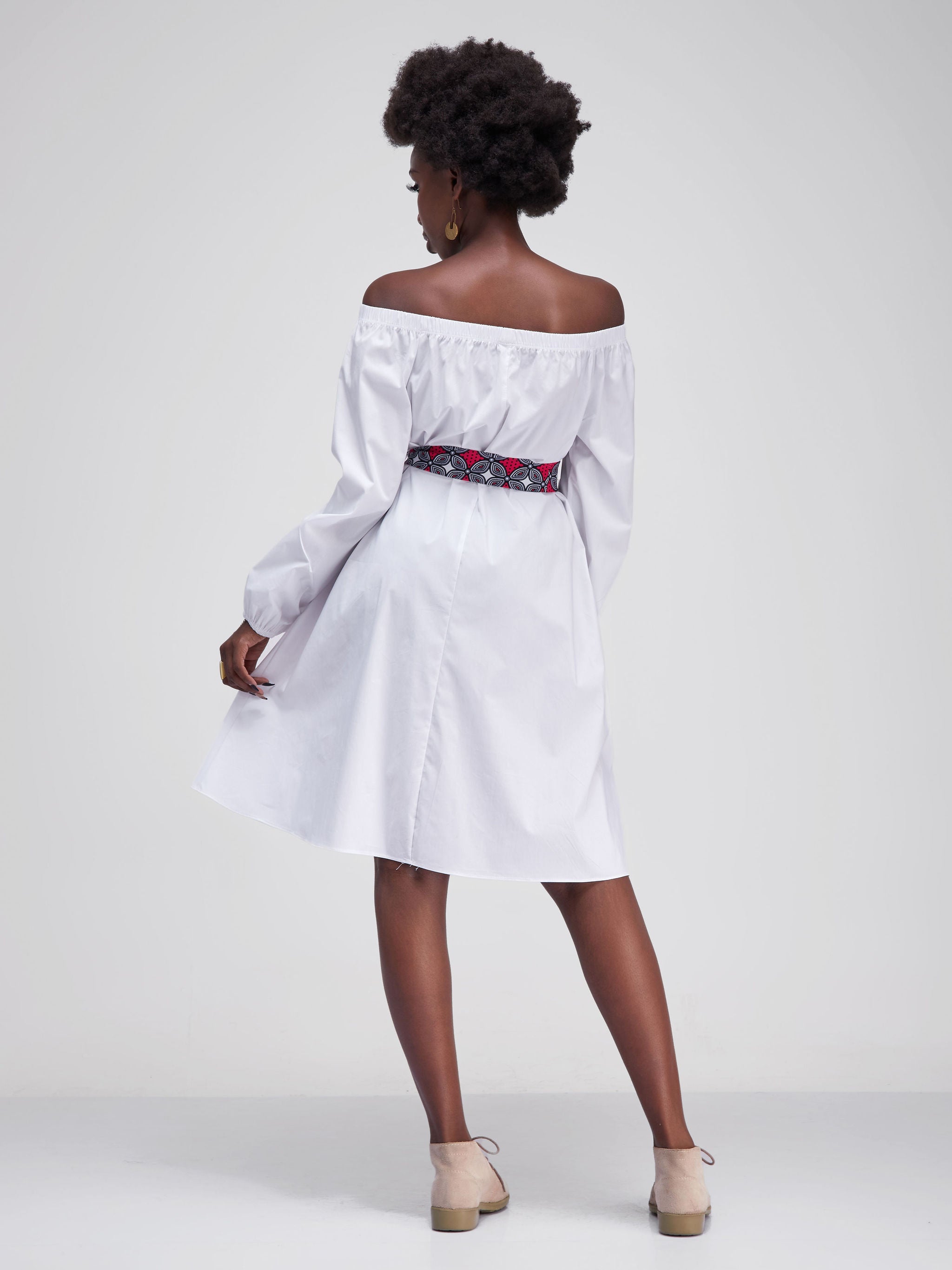 Safari Tawi Off Shoulder Knee Length Dress - White