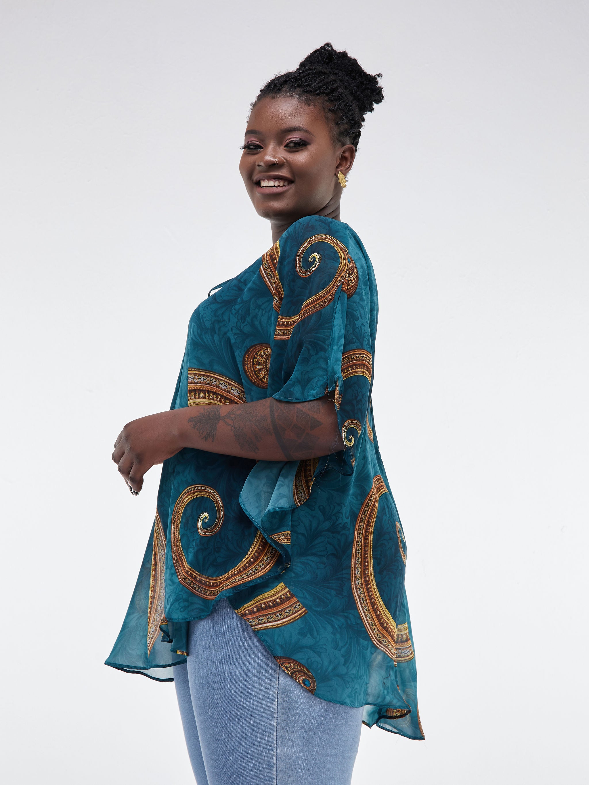 Vivo Bissa Chiffon Top - Light Teal Abstract Print