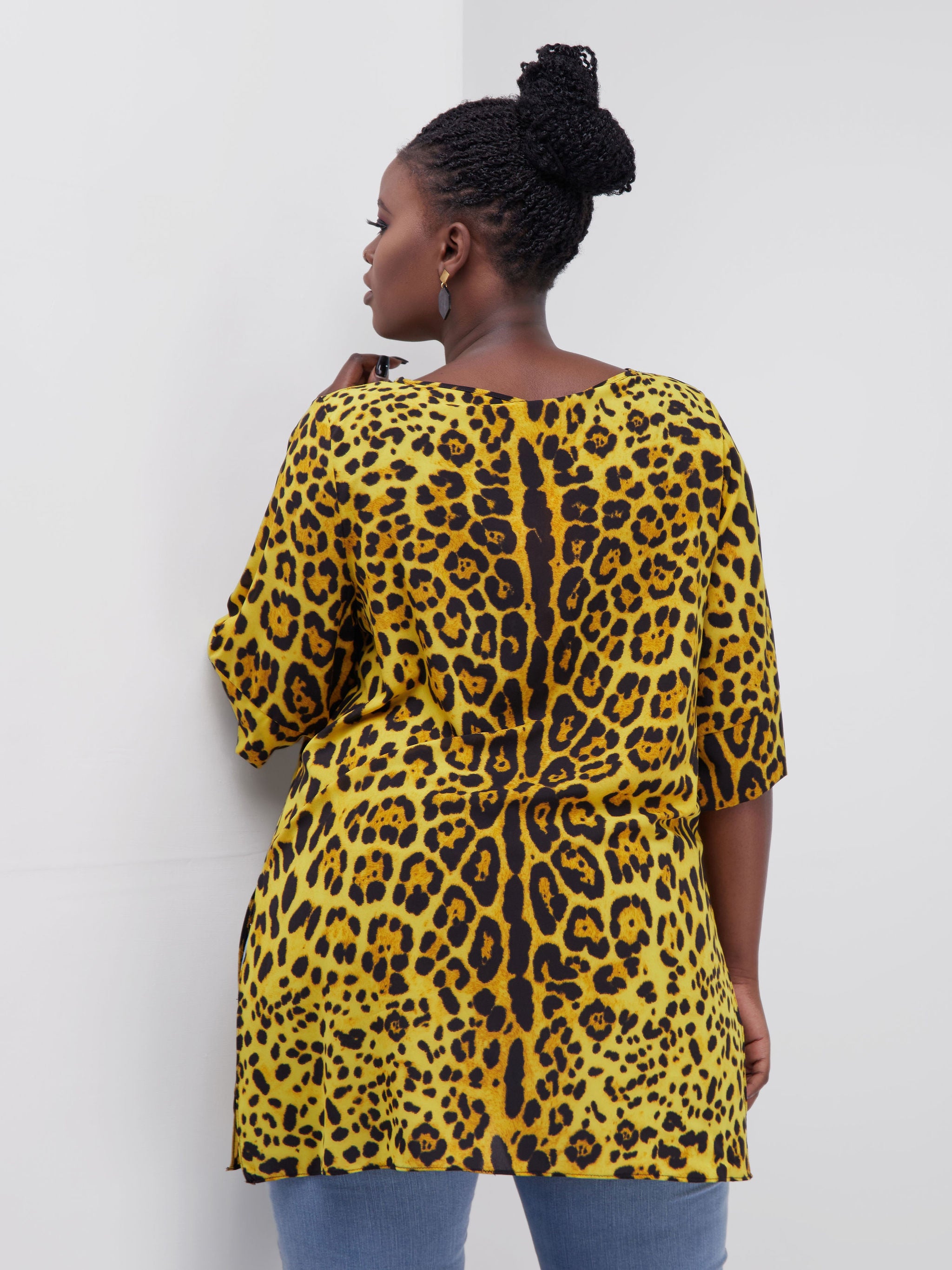 Safari Maisha Tunic Top - Mustard Animal Print
