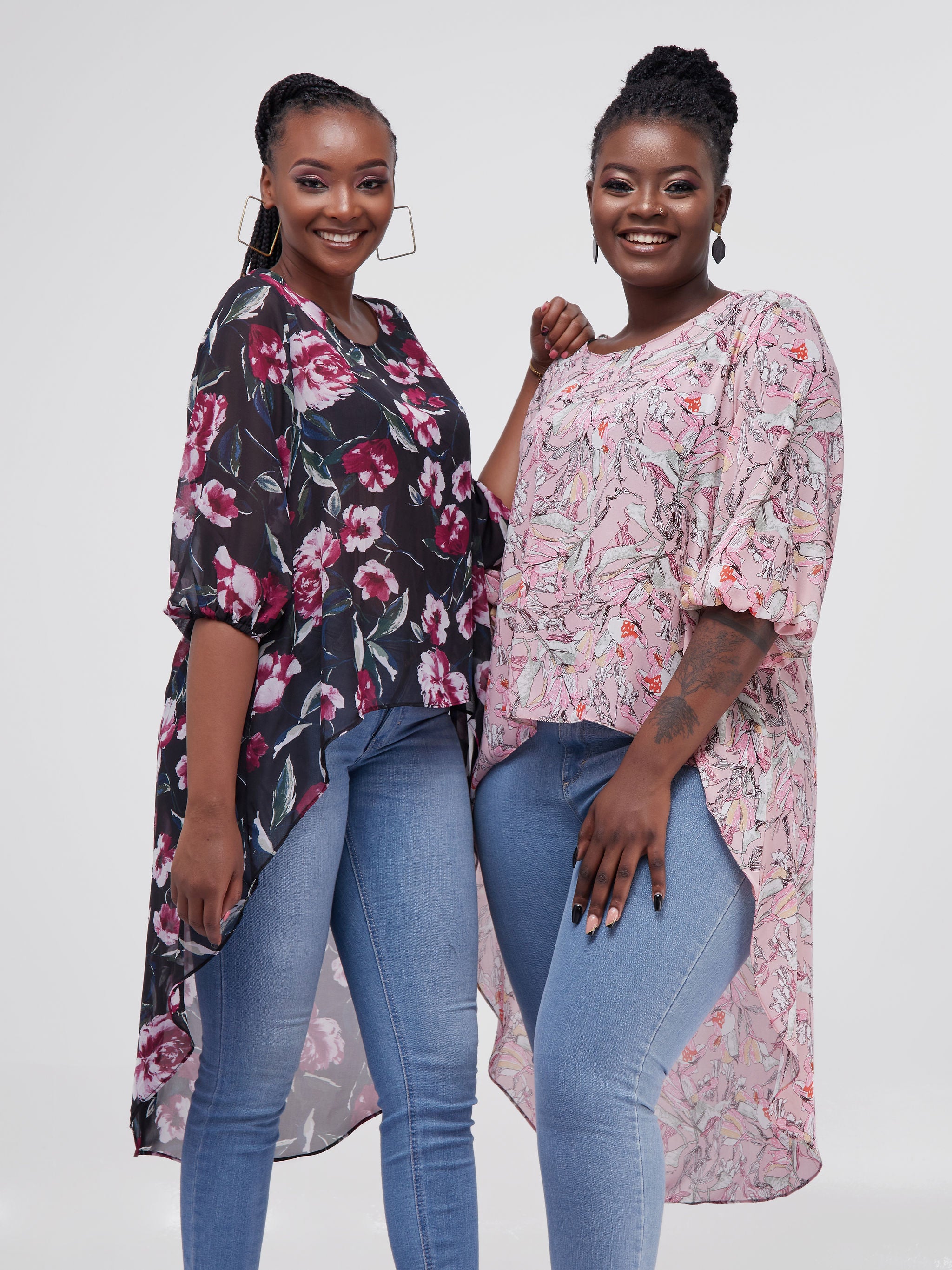 Vivo Basic Nalia High-low Chiffon Top - Pink / White Floral Print