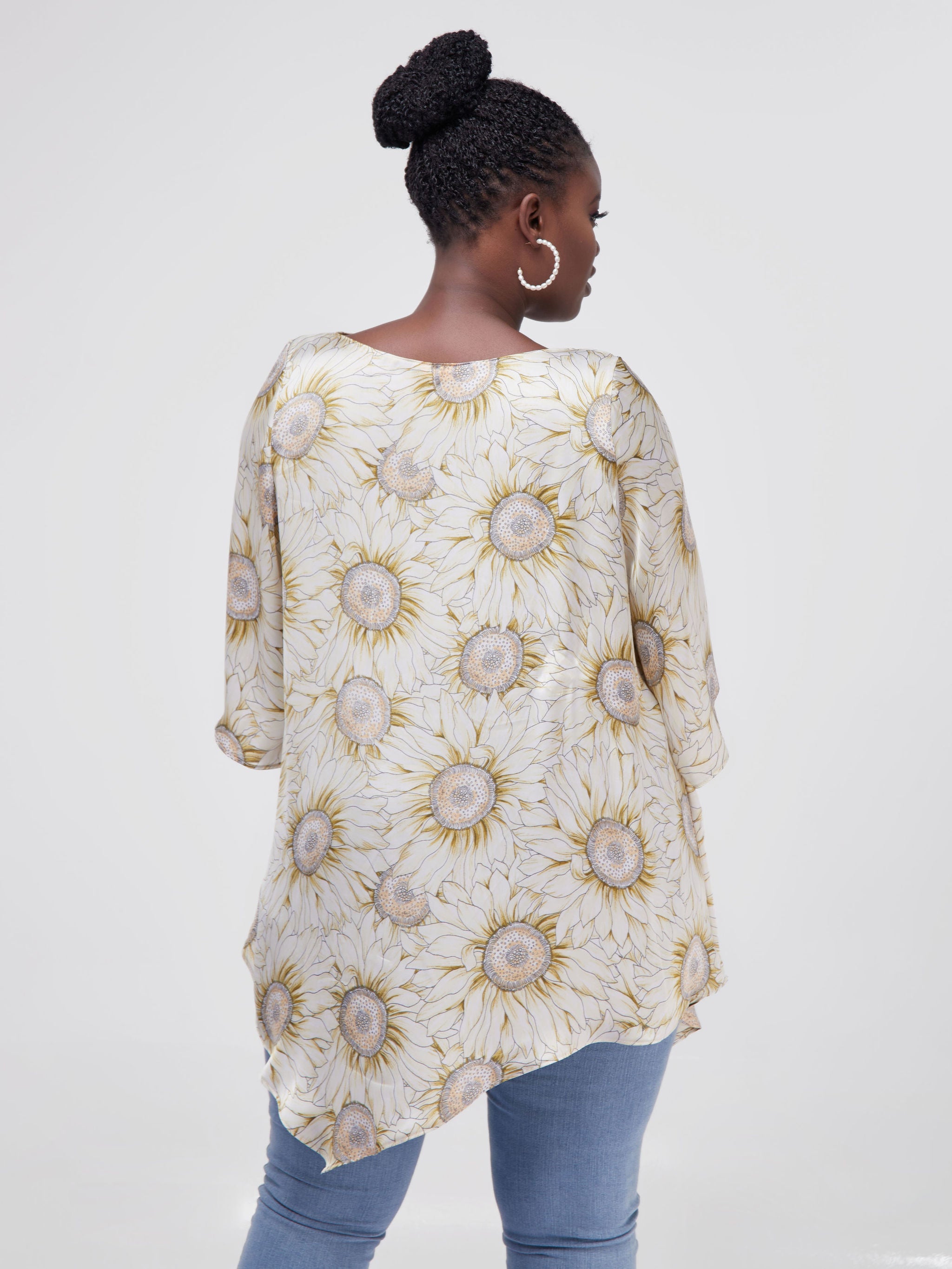 Vivo Asymmetric Angel Satin Top - Yellow Floral Print