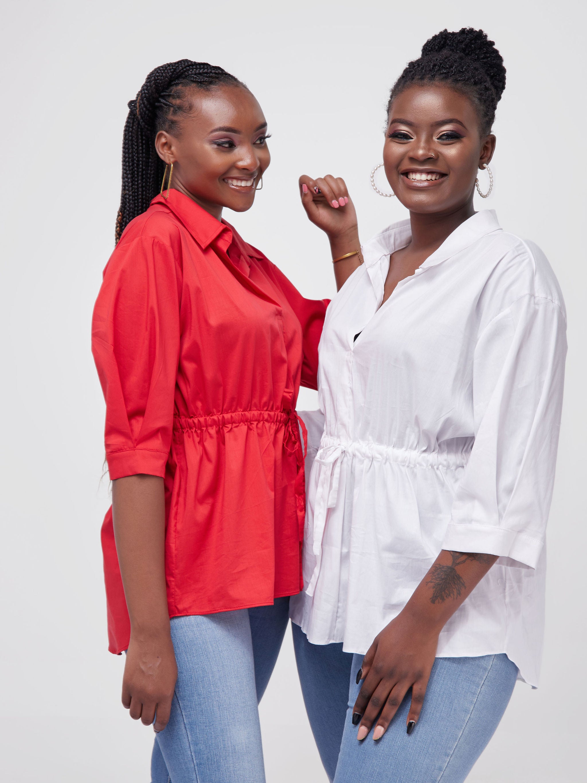 Vivo Lulu 3/4 Sleeve Drawstring Shirt - Red