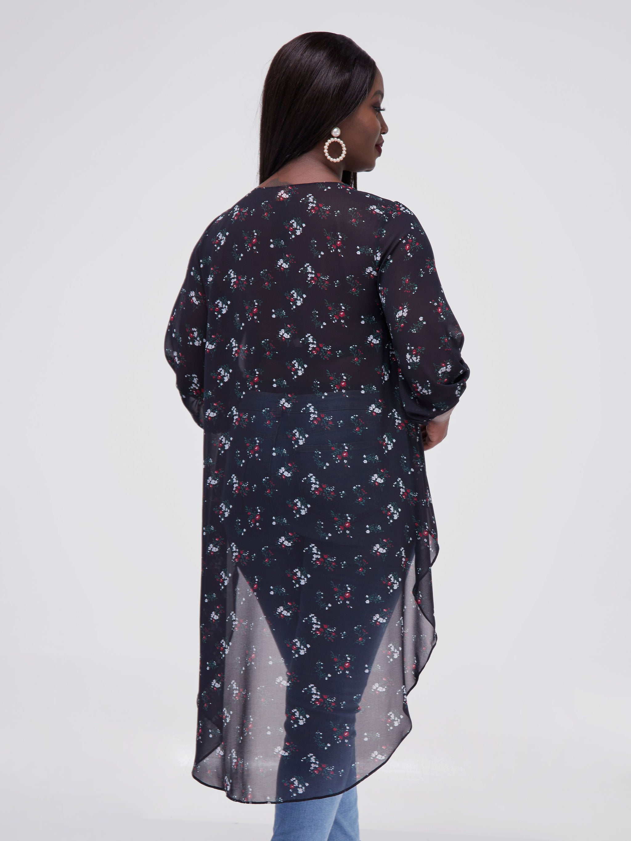 Vivo Basic Nalia High-low Chiffon Top - Navy Blue / Red Paisley Floral Print